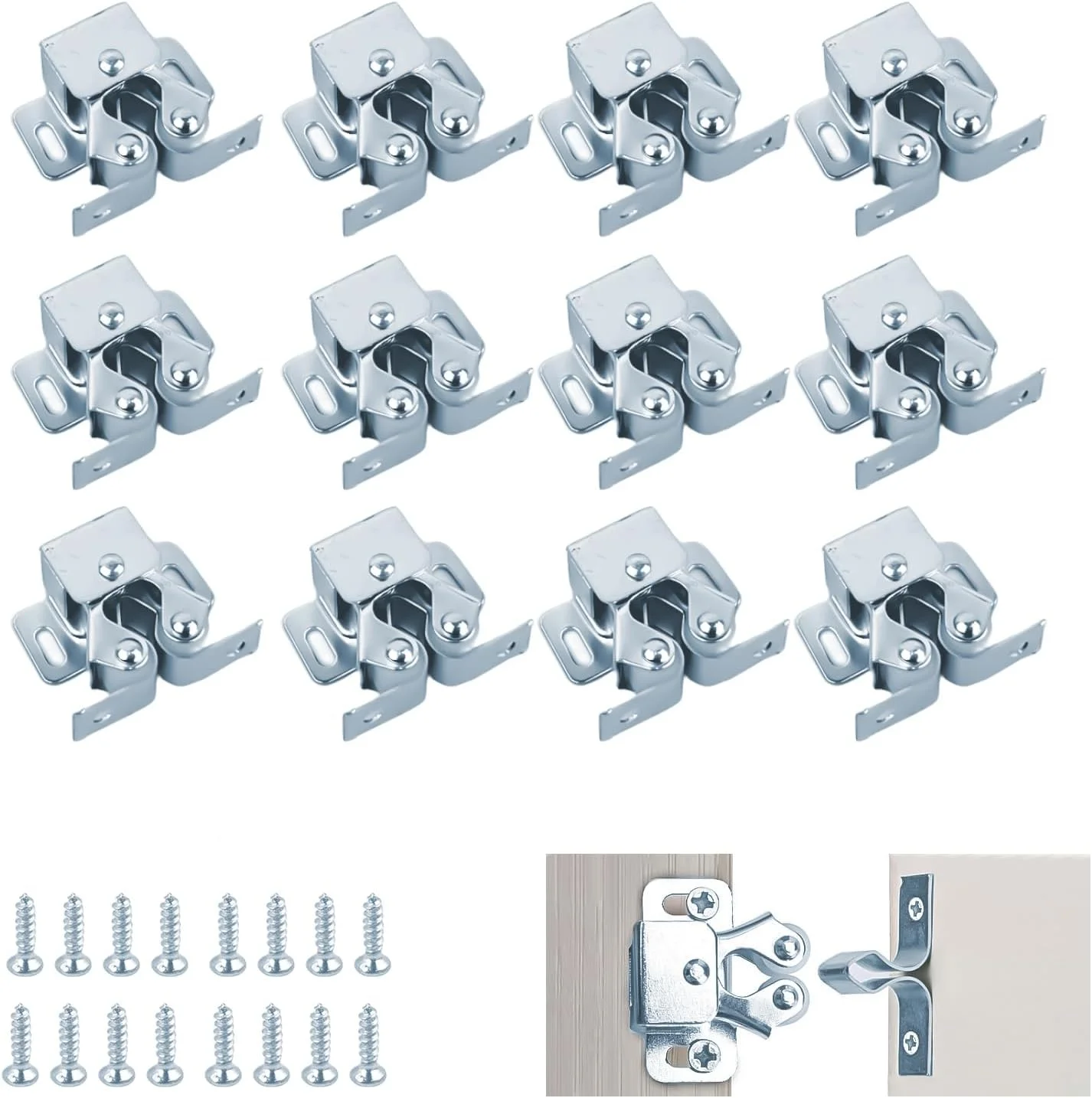 بسته 15 عددی قفل دو غلتکی درب کابینت WEFINEST، قفل کشو برای کمپینگ به همراه پیچ، قفل فشاری فلزی درب کابینت برای قفسه کتاب، کمد، کابینت و جالباسی بسته 15 عددی قفل دو غلتکی درب کابینت WEFINEST، قفل کشو برای کمپینگ به همراه پیچ، قفل فشاری فلزی درب کابینت برای قفسه کتاب، کمد، کابینت و جالباسی