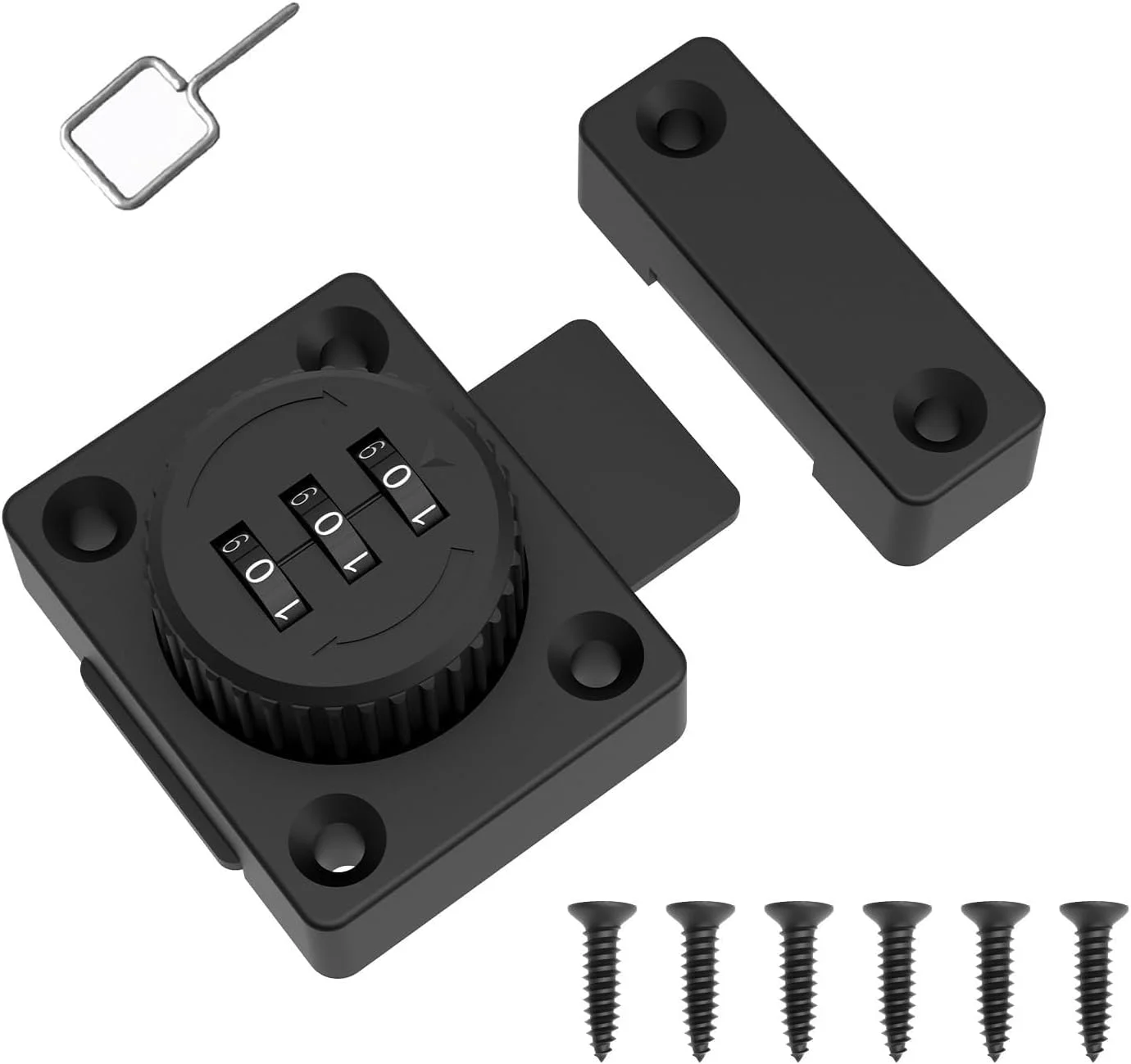 قفل کابینت ترکیبی THE WHITE SHOP، قفل کشوی بدون کلید، نصب آسان، مناسب برای کابینت آشپزخانه، کشوی اداری، مبلمان چوبی، درب یک طرفه و غیره (1 عدد) (مشکی)