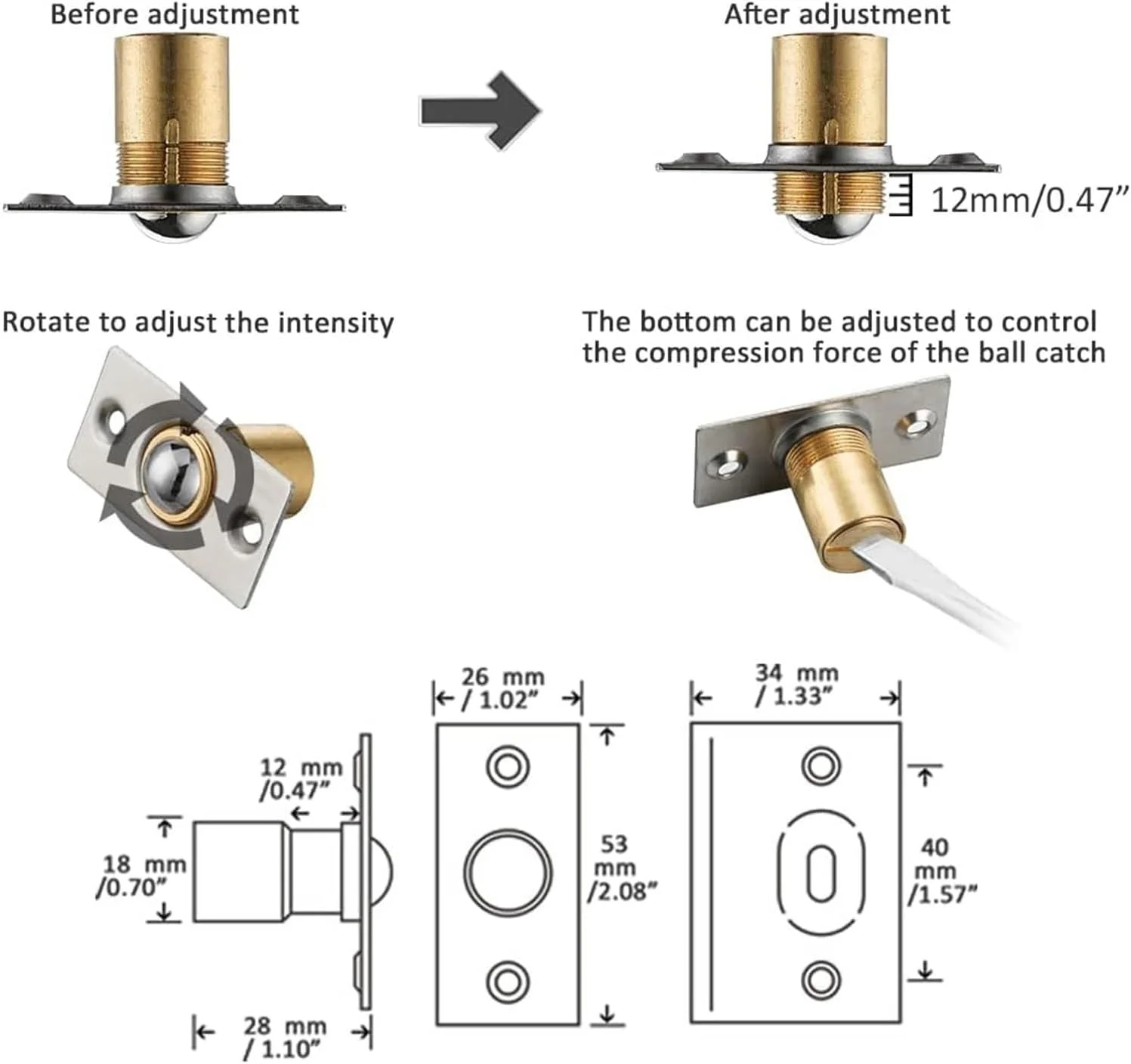 THE WHITE SHOP ست 2 عددی قفل توپی درب برای درب های داخلی، سخت افزار قفل توپی درب کمد، استیل ضد زنگ قابل تنظیم با صفحه ضربه گیر، پرداخت ساتن برس خورده THE WHITE SHOP ست 2 عددی قفل توپی درب برای درب های داخلی، سخت افزار قفل توپی درب کمد، استیل ضد زنگ قابل تنظیم با صفحه ضربه گیر، پرداخت ساتن برس خورده