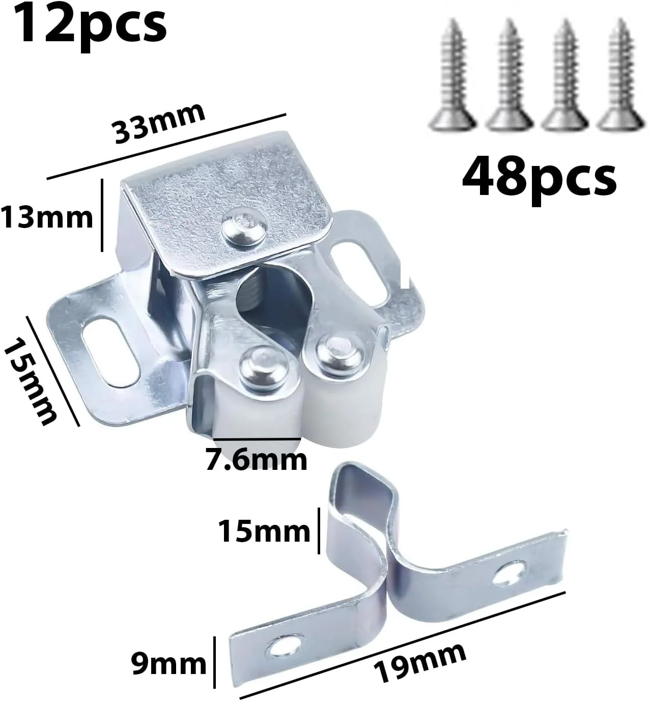 بسته 12 عددی قفل کابینت VZU به همراه 48 پیچ، قفل دو غلتکی درب کمد، قفل فشاری برای درب ها، پنجره ها و کابینت های آشپزخانه