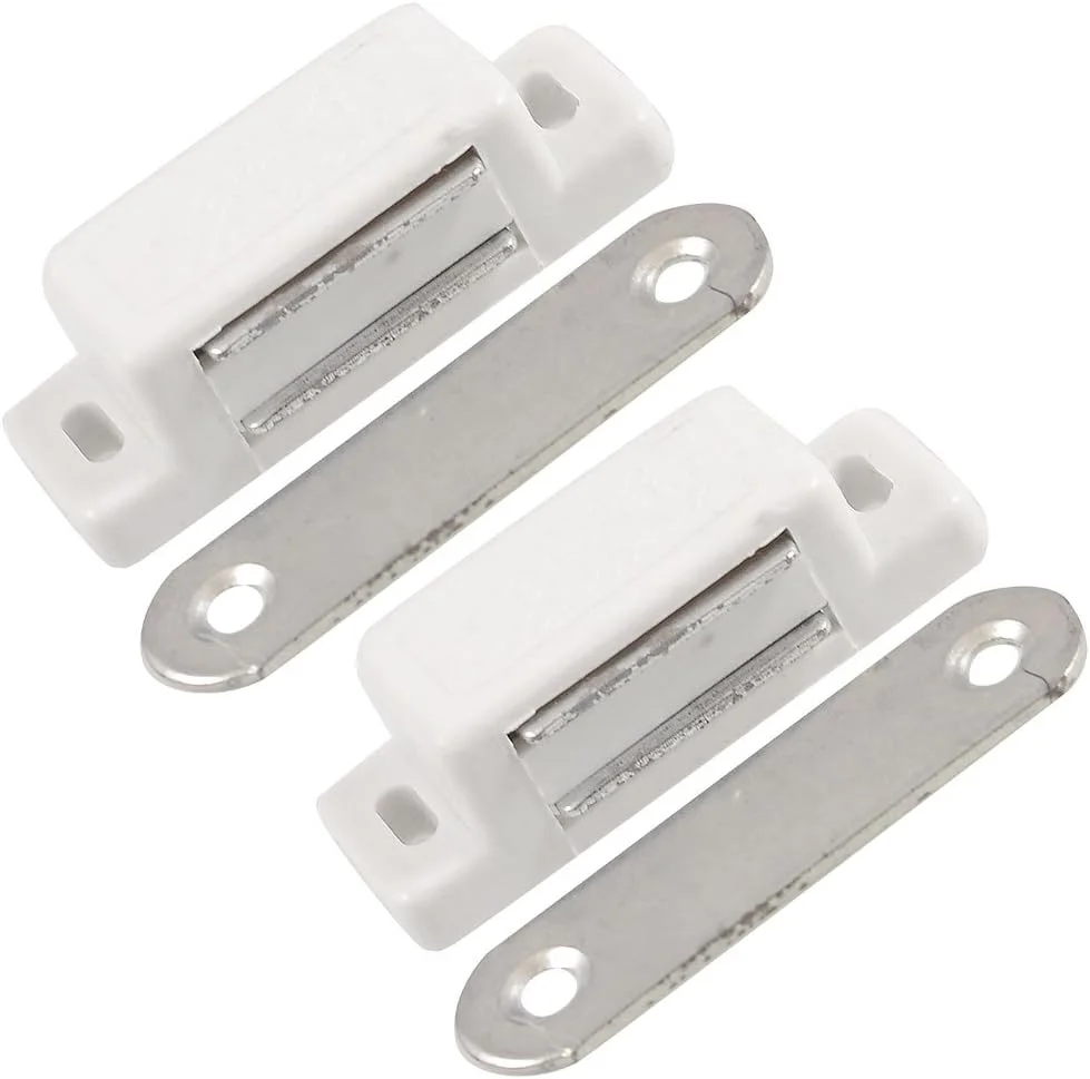 uxcell 2 عدد بست مگنتی درب کابینت پلاستیکی سفید با صفحه فلزی 1.9 اینچی