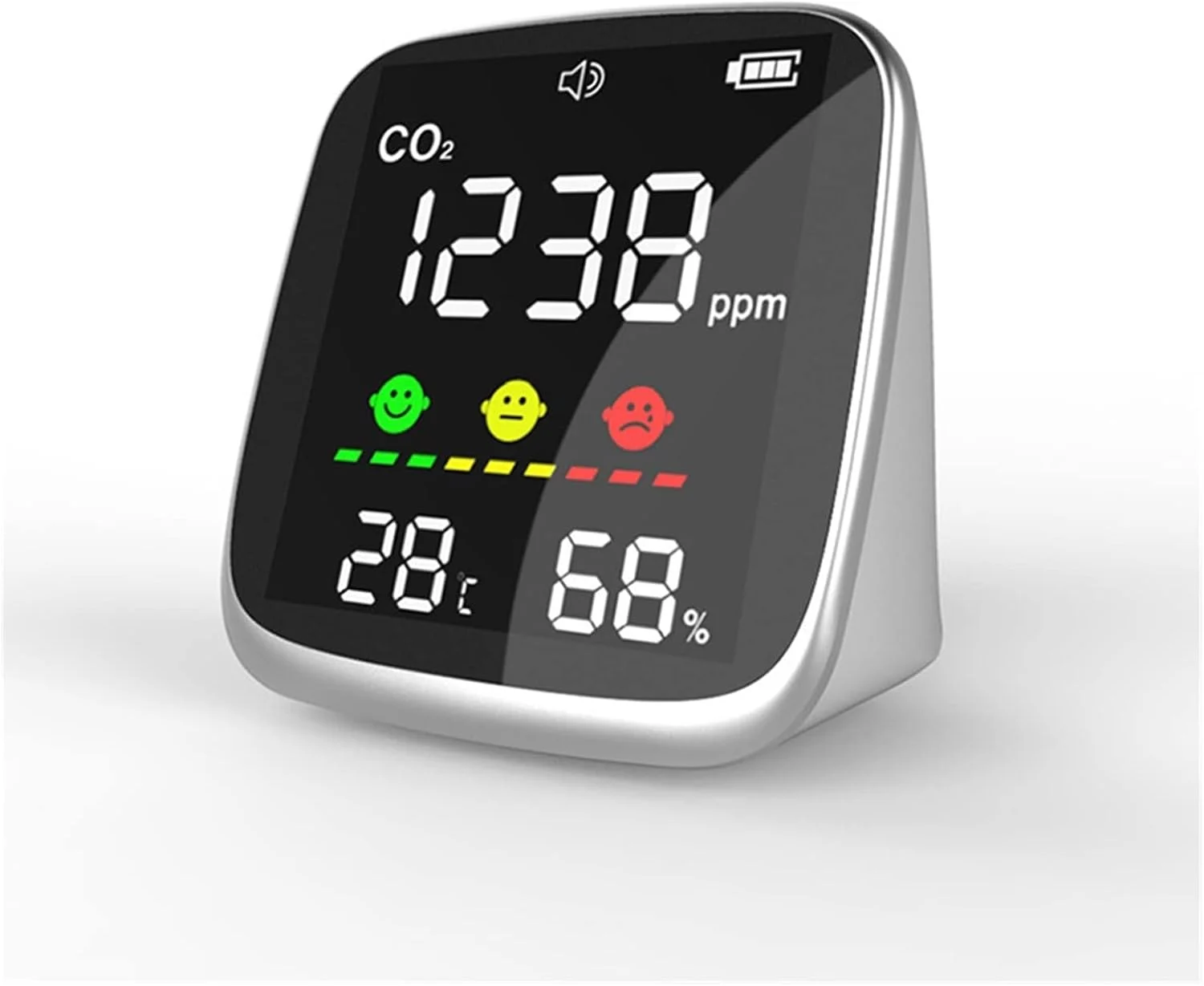 دستگاه تشخیص کیفیت هوا، دستگاه تشخیص دی اکسید کربن قابل حمل، دستگاه نظارت بر کیفیت هوا، سنجش دی اکسید کربن، مجموعه دستی، آستانه هشدار دی اکسید کربن، برای استفاده در منزل، دفتر و مدرسه (Wsdm