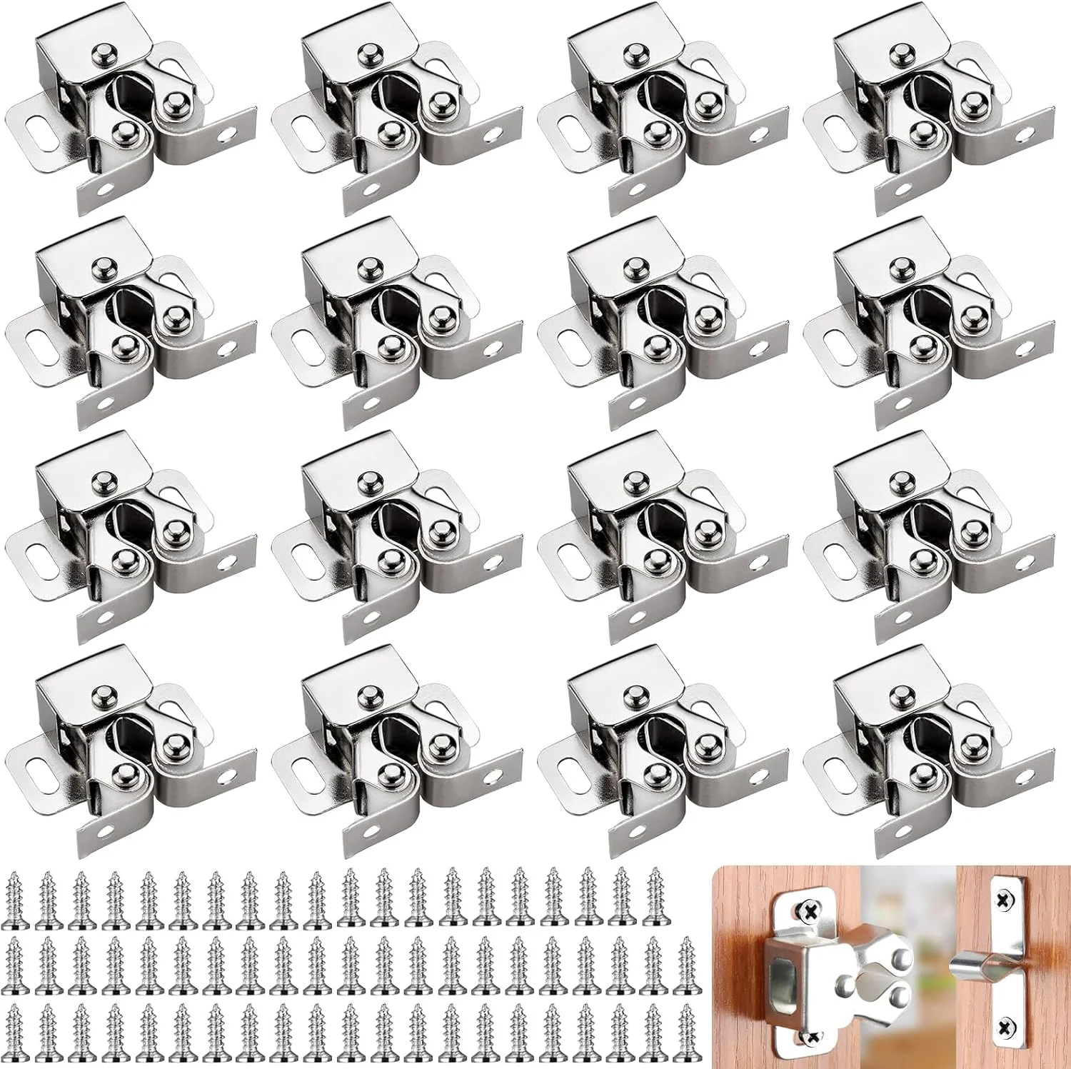 بسته 16 عددی قفل کابینت UZSUZZ، قفل درب کابینت با چرخ‌های دوتایی و 64 عدد پیچ، مناسب برای انواع درب‌ها