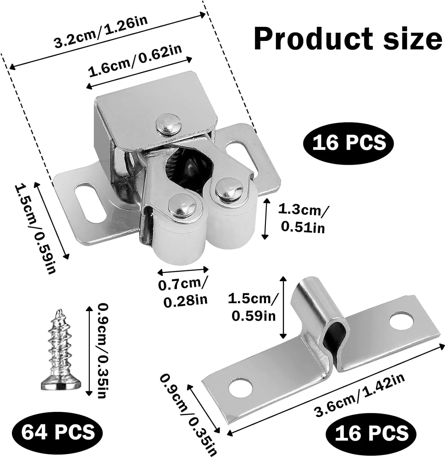 بسته 16 عددی قفل کابینت UZSUZZ، قفل درب کابینت با چرخ‌های دوتایی و 64 عدد پیچ، مناسب برای انواع درب‌ها