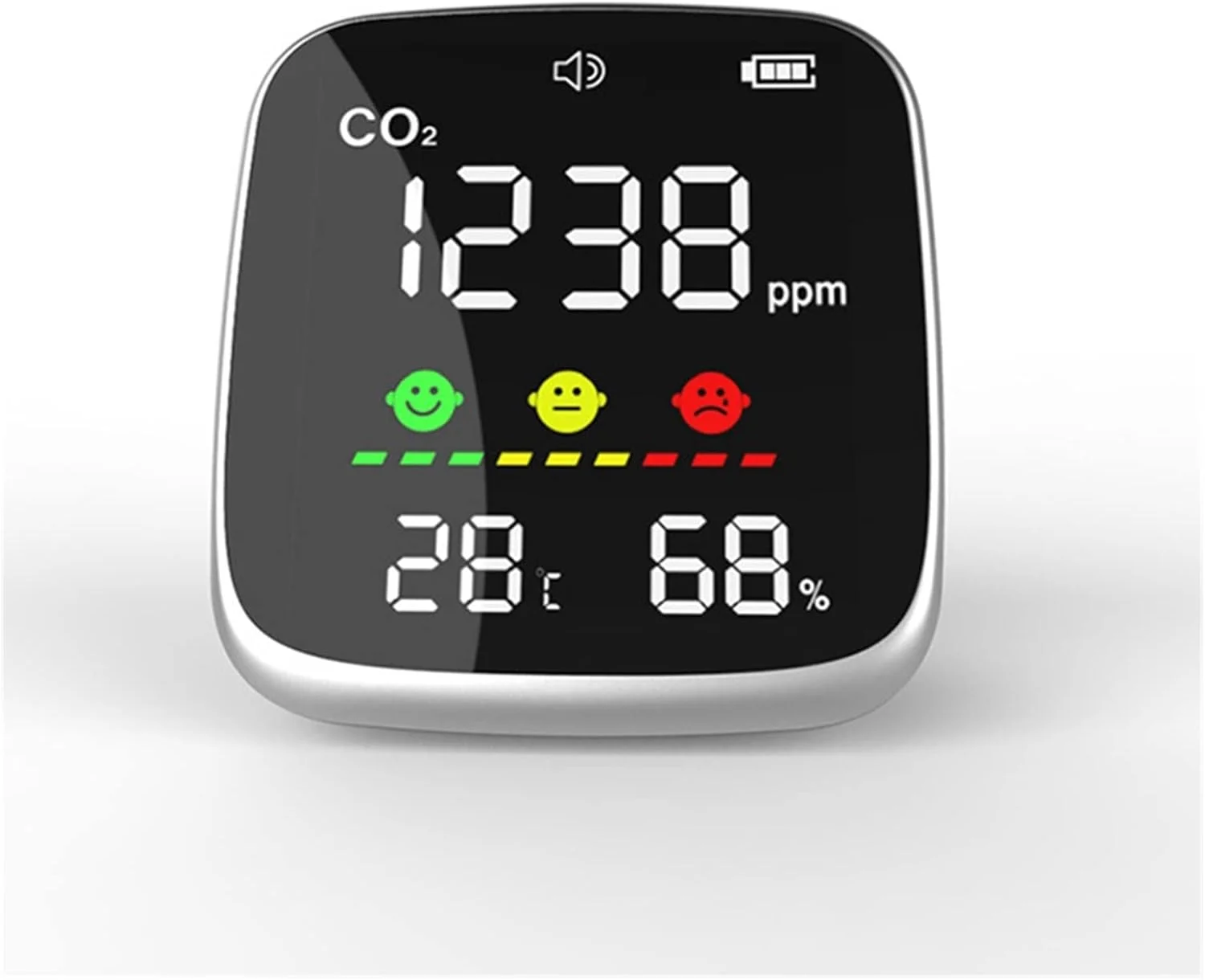 دستگاه تشخیص کیفیت هوا، دستگاه تشخیص دی اکسید کربن قابل حمل، دستگاه نظارت بر کیفیت هوا، سنجش دی اکسید کربن، مجموعه دستی، آستانه هشدار دی اکسید کربن، برای استفاده در منزل، دفتر و مدرسه (Wsdm