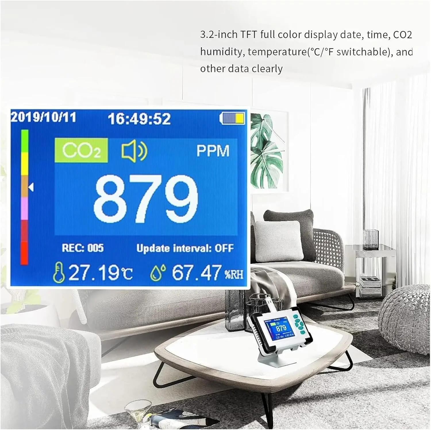 دستگاه مانیتورینگ کیفیت هوا، دستگاه آنالیز گاز قابل حمل، مانیتور هوا، دی اکسید کربن، Hcho، Pm2.5، Tvoc، رطوبت، سنجش ذرات گرد و غبار، عمر باتری طولانی