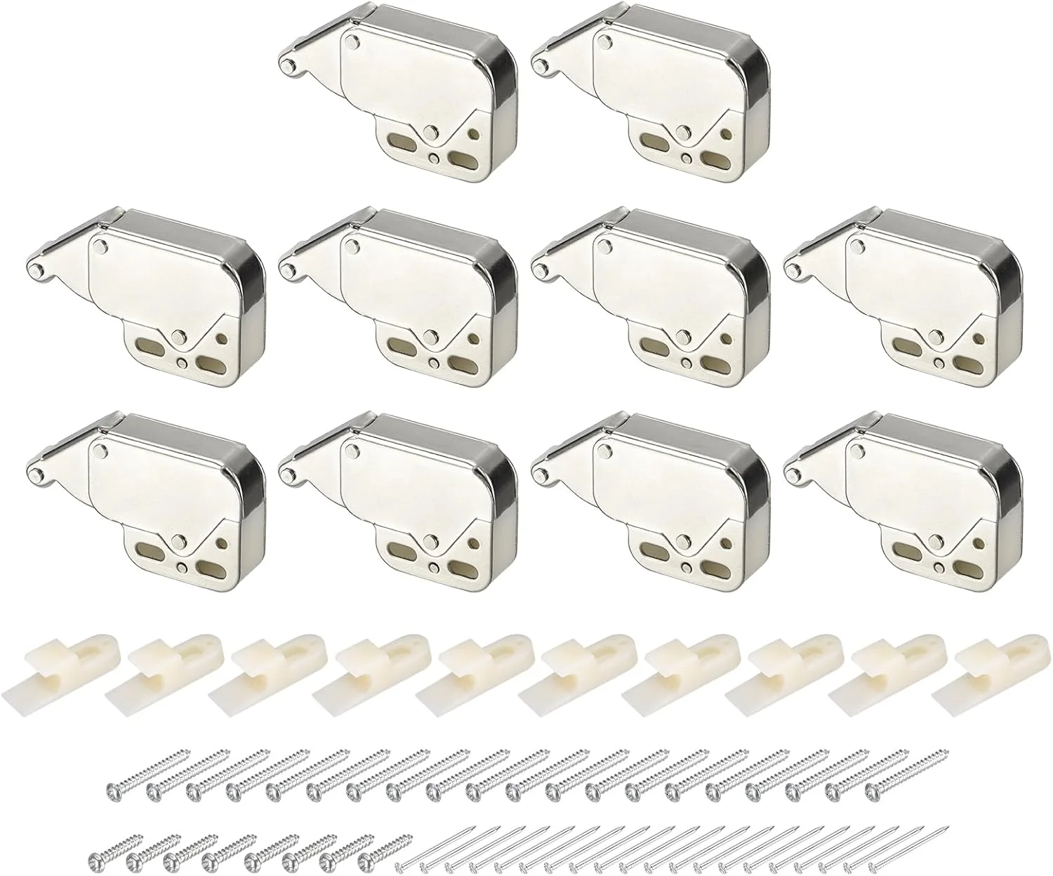 uxcell 10 عدد قفل فشاری برای باز کردن درب، آهن فنری اتوماتیک، قفل لمسی فشاری برای درب کابینت (48 میلی متر نقره ای)