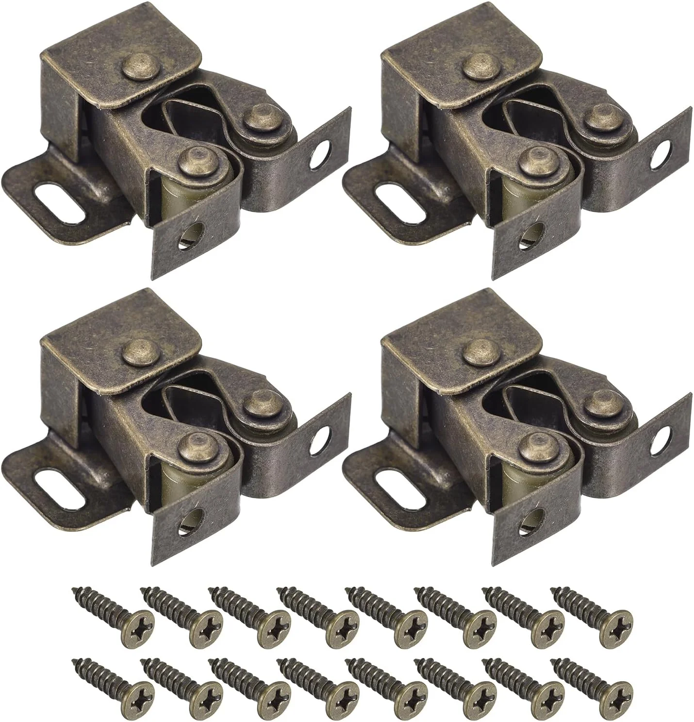 uxcell ست چهارتایی قفل دو غلتکی درب کابینت، یراق آلات مناسب برای درب کمد، کابینت و مبلمان، برنزی