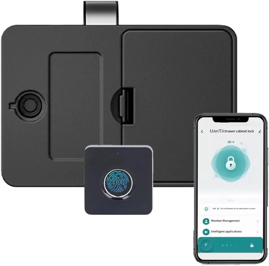 قفل الکترونیکی هوشمند اثر انگشتی کابینت UanTii، قفل کشویی بلوتوثی Tuya برای کابینت‌های درب چوبی با شارژ اضطراری (برنامه + اثر انگشت)