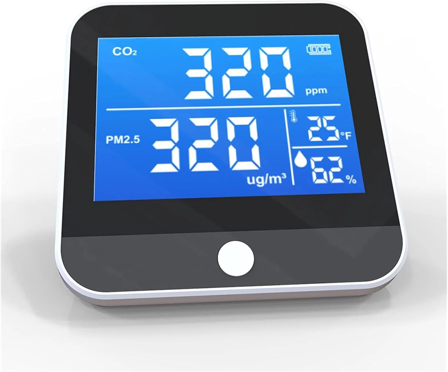 دستگاه تشخیص کیفیت هوا، آشکارساز گرد و غبار داخلی منزل، آشکارساز دی اکسید کربن، آشکارساز ذرات PM2.5، نسخه انگلیسی اروپا برای خانه، دفتر و مدرسه