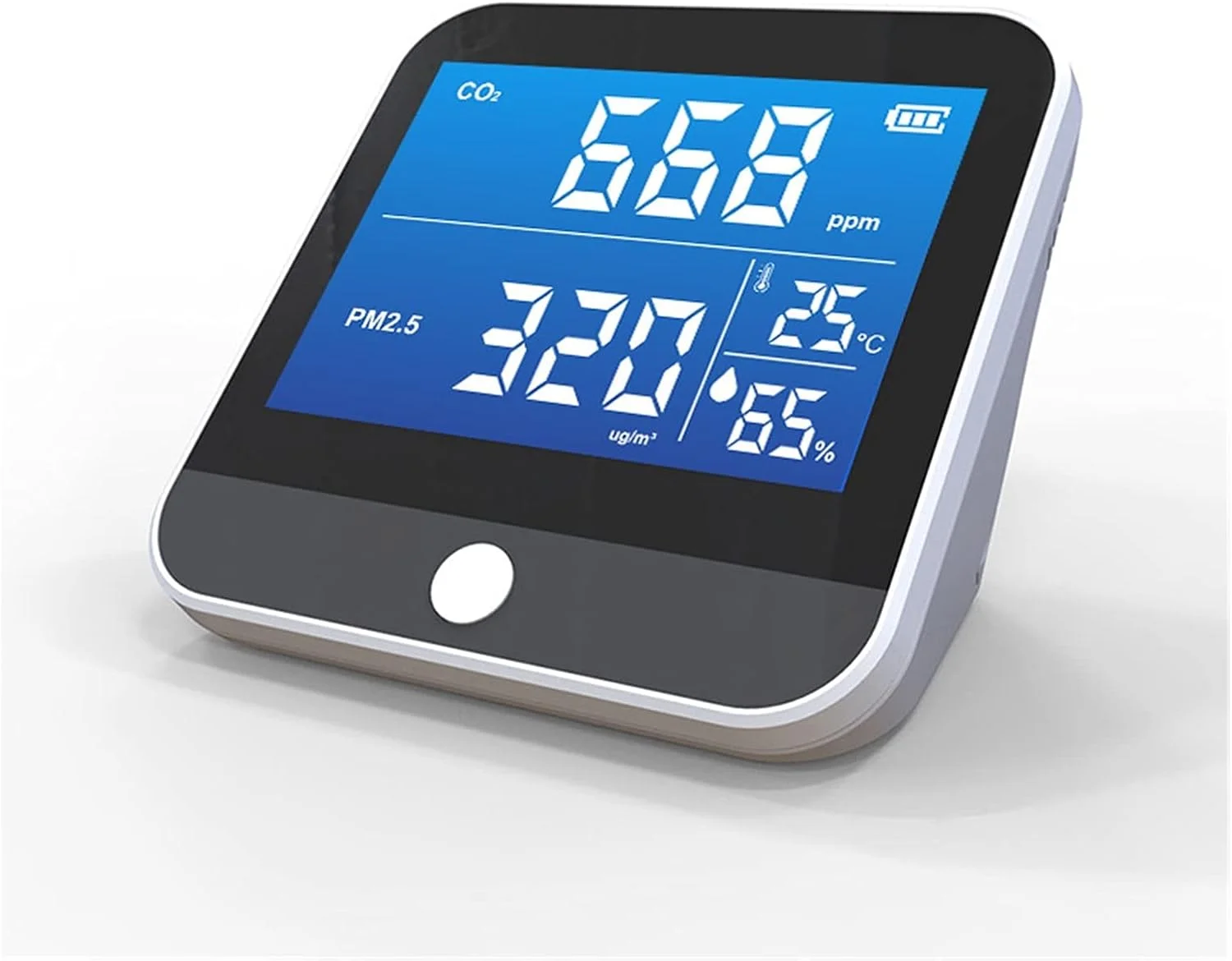 دستگاه تشخیص کیفیت هوا، آشکارساز گرد و غبار داخلی منزل، آشکارساز دی اکسید کربن، آشکارساز ذرات PM2.5، نسخه انگلیسی اروپا برای خانه، دفتر و مدرسه