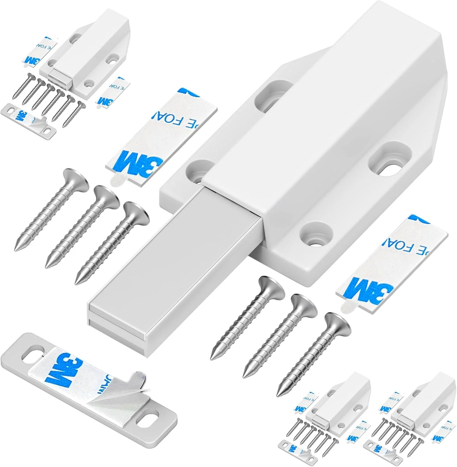 قفل فشاری مغناطیسی Tonitrui بدون نیاز به نصب با میخ، قفل لمسی مغناطیسی سنگین برای درب های بزرگ، قفل فشاری کشو آشپزخانه، قفل فشاری (سفید، بسته 4 عددی)