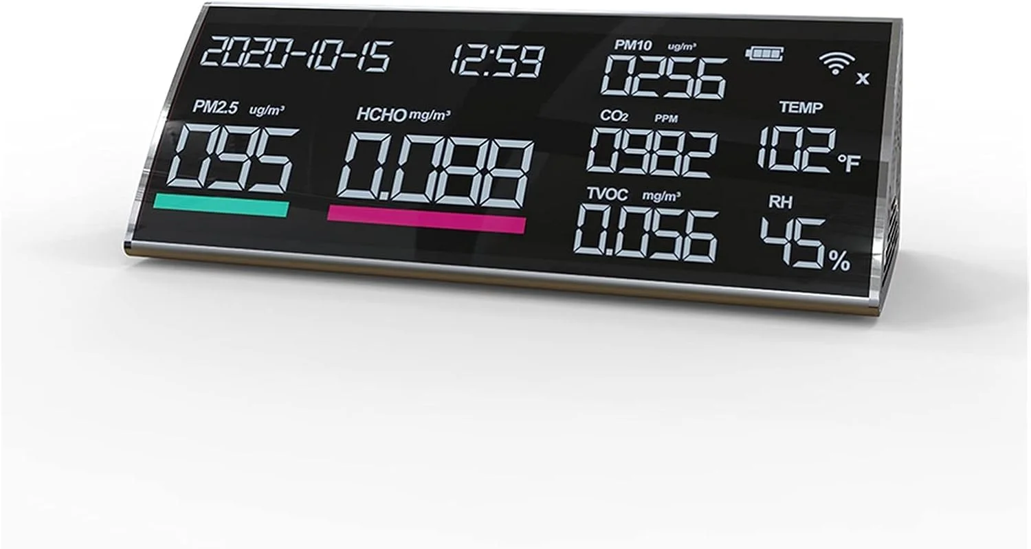 دستگاه تشخیص کیفیت هوا، ردیاب دی اکسید کربن PM2.5، اتصال وای فای، HCHO TVOC، ردیاب رطوبت دی اکسید کربن برای خانه، دفتر و مدرسه