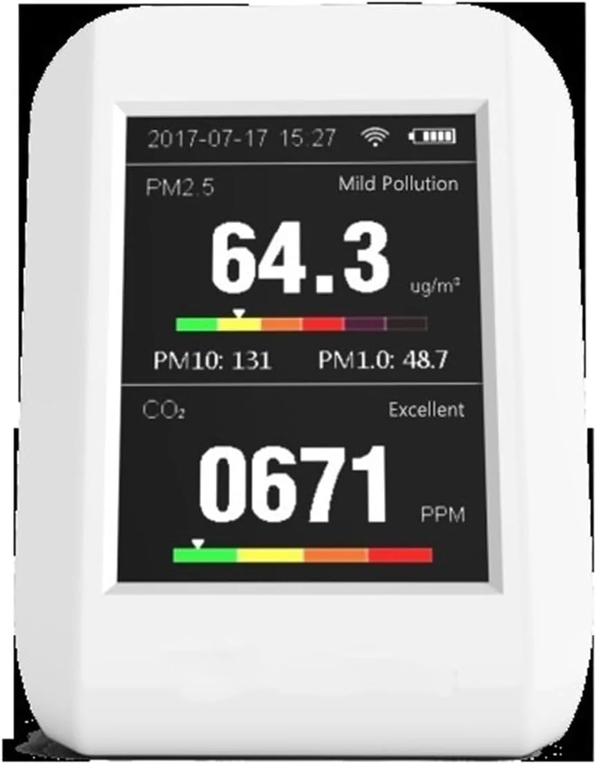 دستگاه مانیتورینگ کیفیت هوا، دستگاه اندازه گیری آلودگی هوا CO2، شمارنده ذرات گرد و غبار، آشکارساز دی اکسید کربن PM 2.5/1.0/10، برای خانه، دفتر، مدرسه و هتل