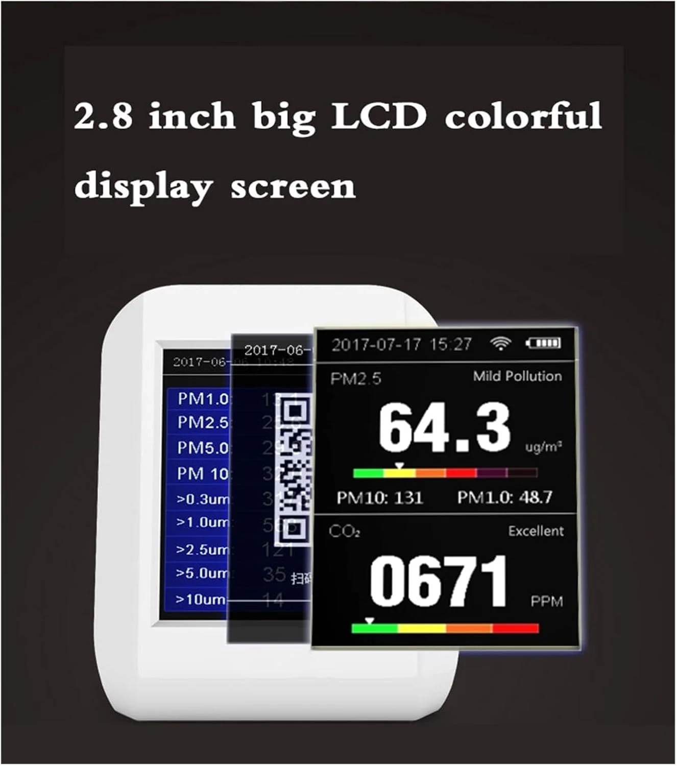 دستگاه مانیتورینگ کیفیت هوا، دستگاه اندازه گیری آلودگی هوا CO2، شمارنده ذرات گرد و غبار، آشکارساز دی اکسید کربن PM 2.5/1.0/10، برای خانه، دفتر، مدرسه و هتل