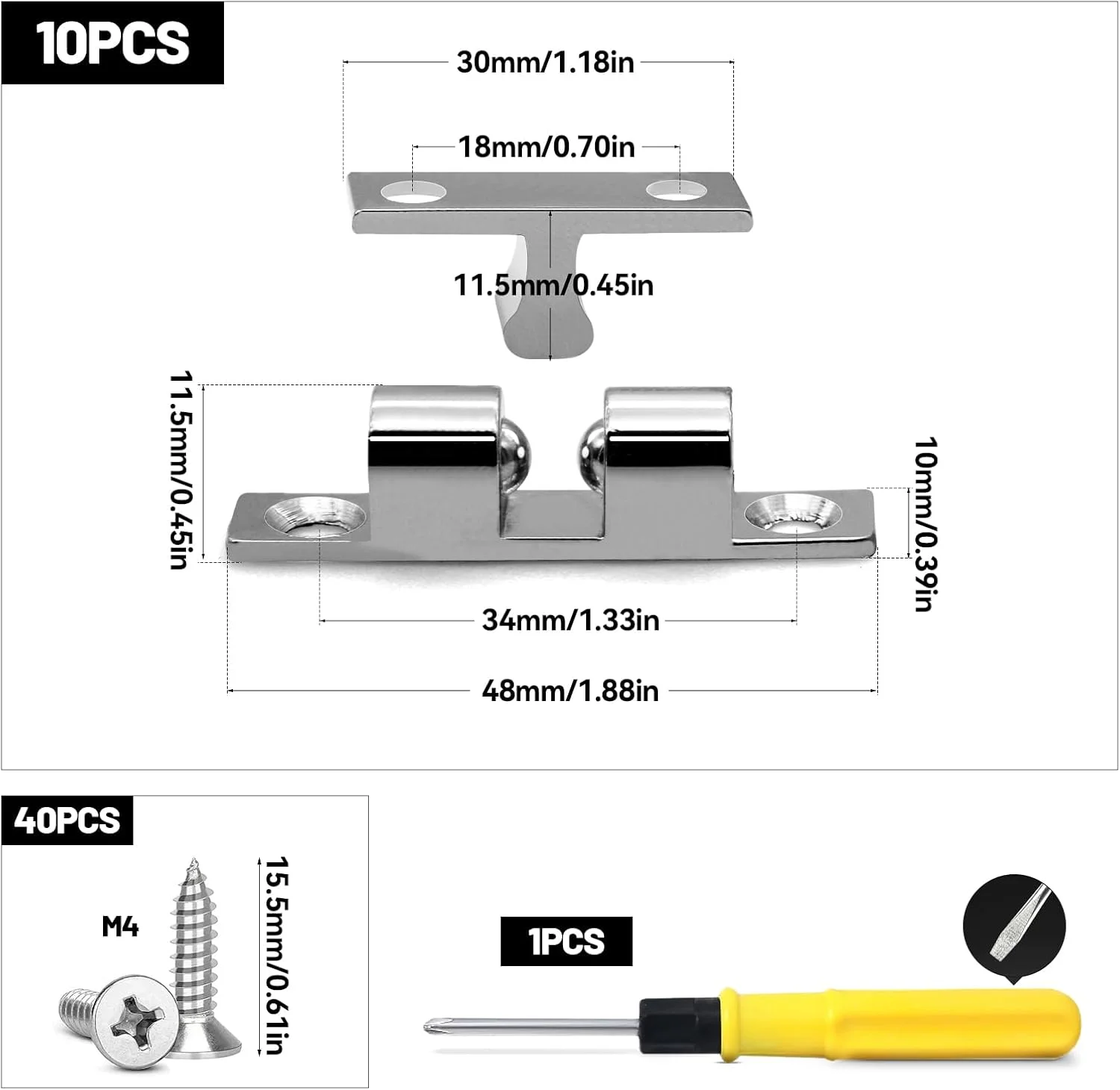 بسته 10 عددی قفل توپی TETEWEVER، 48 میلی‌متری، قفل دو توپی قابل تنظیم، قفل کابینت به همراه 40 پیچ، قفل اثاثیه برای درب کابینت آشپزخانه، درب اثاثیه و قفسه کتاب
