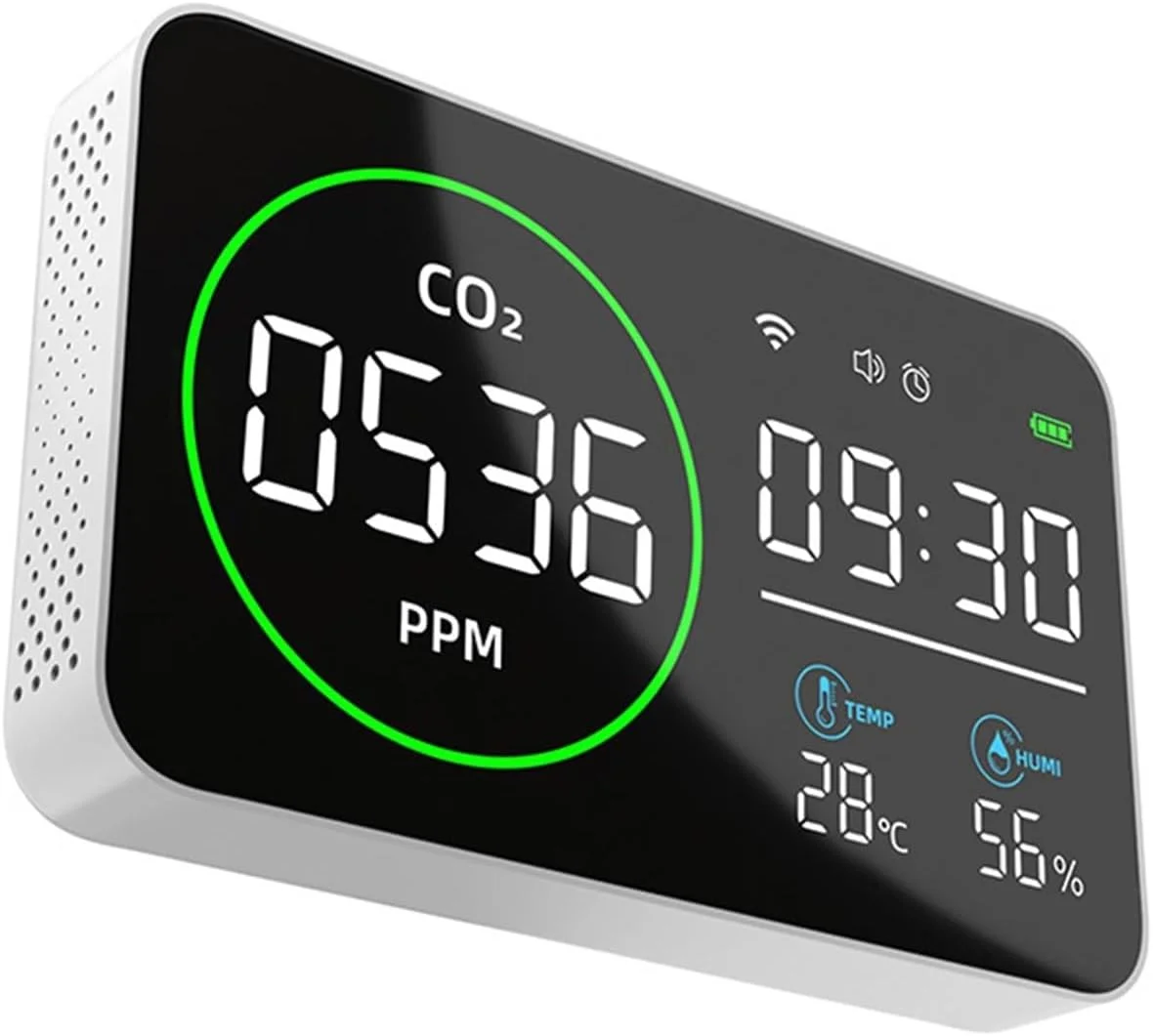 دستگاه مانیتورینگ کیفیت هوا، ردیاب دی اکسید کربن هوشمند 4 در 1، مانیتور کیفیت هوای داخلی، دستگاه اندازه گیری دما و رطوبت قابل حمل دی اکسید کربن، برای خانه