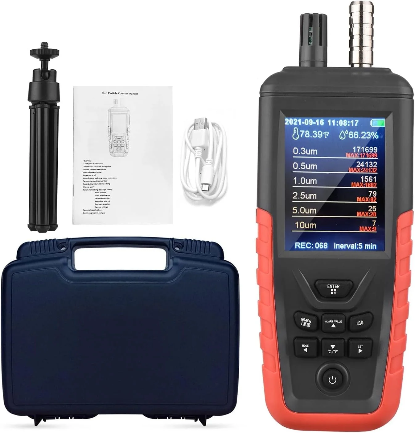 دستگاه نظارت بر کیفیت هوا، شمارنده ذرات گرد و غبار، 3/6 کانال، آشکارساز PM2.5 PM10، با صفحه نمایش رنگی با نور پس زمینه 3.2 اینچی، دستگاه تست کیفیت هوا برای استفاده خانگی، اندازه گیری خودکار (TC-8100، 3 کانال) (Tc8200،