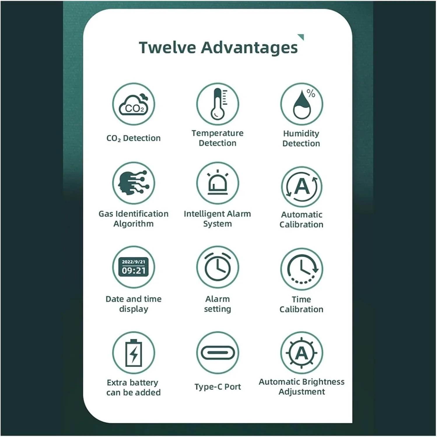 دستگاه مانیتورینگ کیفیت هوا، ردیاب دی اکسید کربن هوشمند 4 در 1، مانیتور کیفیت هوای داخلی، دستگاه اندازه گیری دما و رطوبت قابل حمل دی اکسید کربن، برای خانه