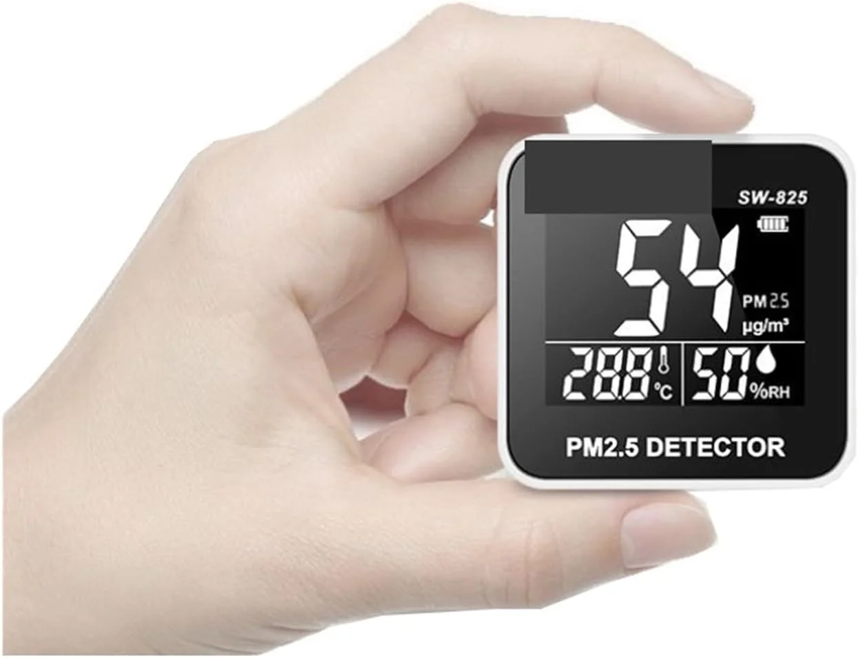 دستگاه مانیتور کیفیت هوا، آشکارساز ذرات PM2.5 دیجیتال SW-825، 0-500 میکروگرم بر متر مکعب، سنسور PM2.5 قابل حمل کوچک، دستگاه مانیتور کیفیت هوا، دماسنج و رطوبت سنج، برای خانه