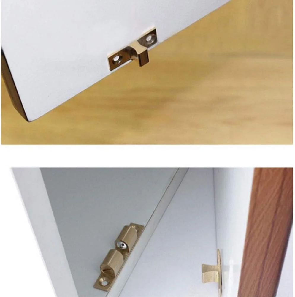 قفل توپی فشاری لچ 4 سایز مسی قابل تنظیم با توپ دوبل غلطکی برای اتصالات مبلمان، درب کابینت، کمد، گنجه و جالباسی