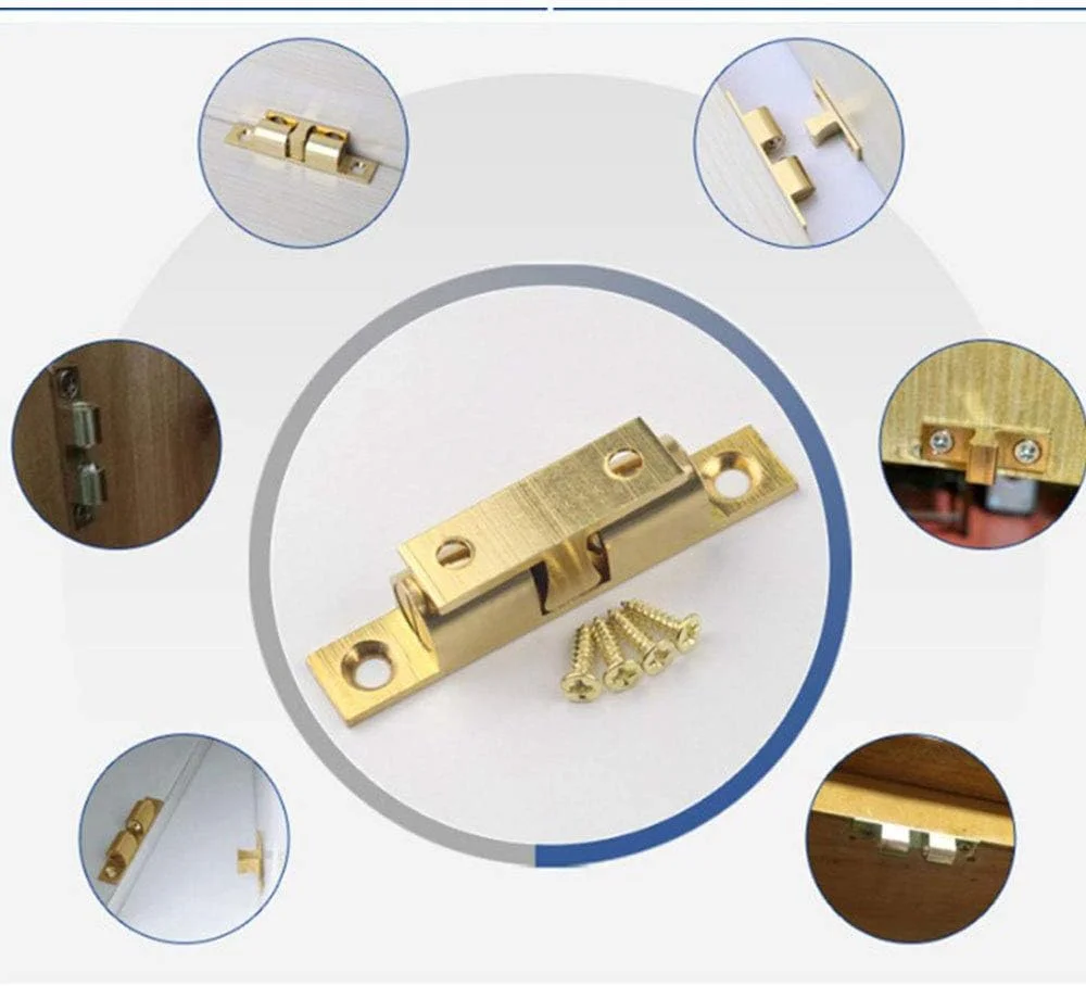 قفل توپی فشاری با 4 سایز، جنس مس، قابل تنظیم، قفل دو توپی غلطکی مناسب اتصالات مبلمان، قفل درب کابینت، کمد و جالباسی