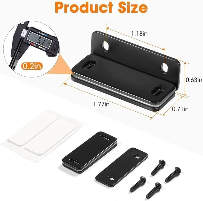 ست چهارتایی قفل مگنتی درب تزویق، قفل مگنتی باریک کابینت برای آشپزخانه، کابینت، کمد لباس، قفل درب کشو، قفل درب کابینت مگنتی کاربردی (مشکی 4 عدد)