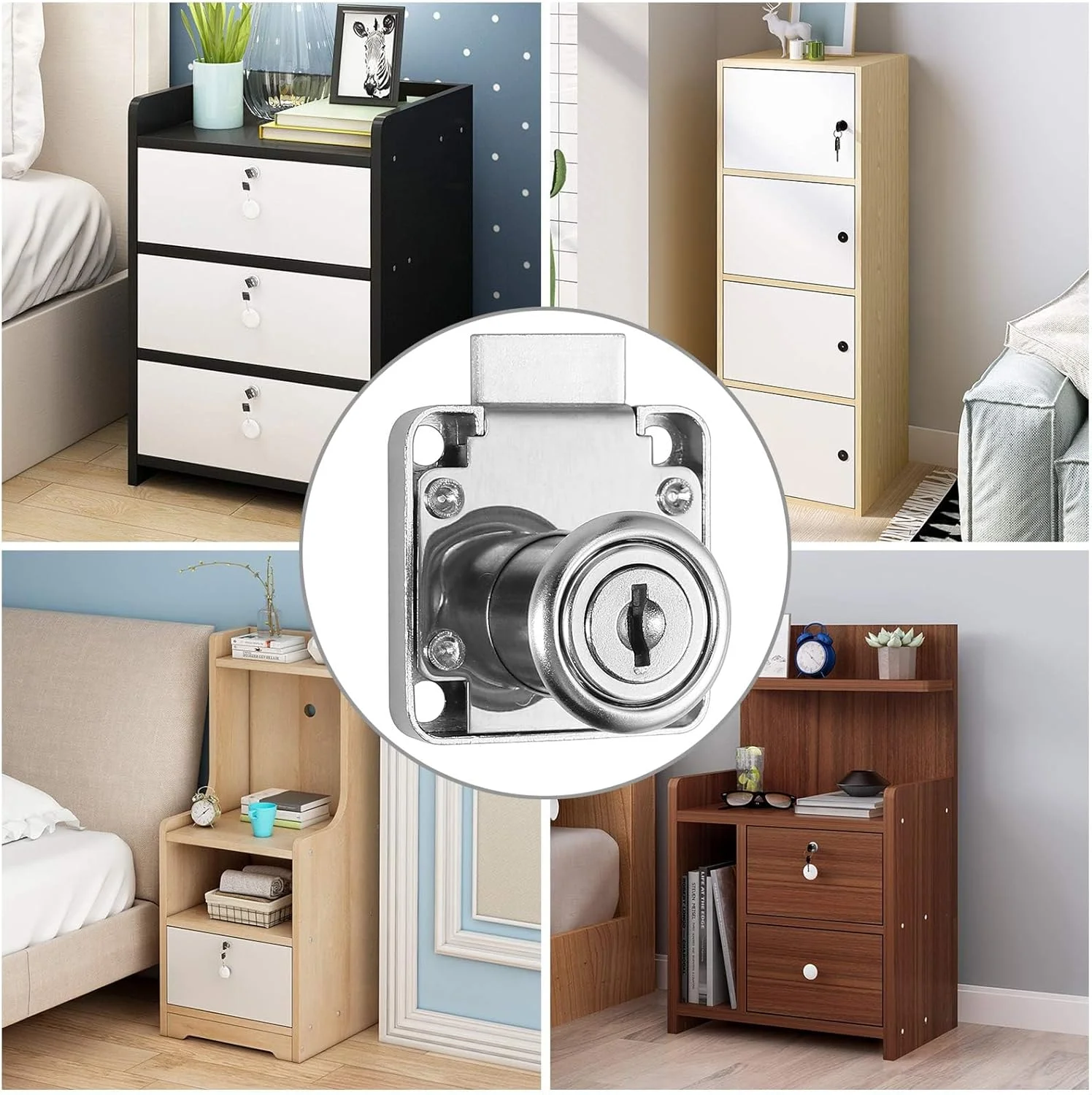 قفل مبلمان تزویق، قفل کشو کمد استوانه ای 4 عددی، قفل کشو با 8 کلید برای کشو کمد اداری خانگی صندوق پستی