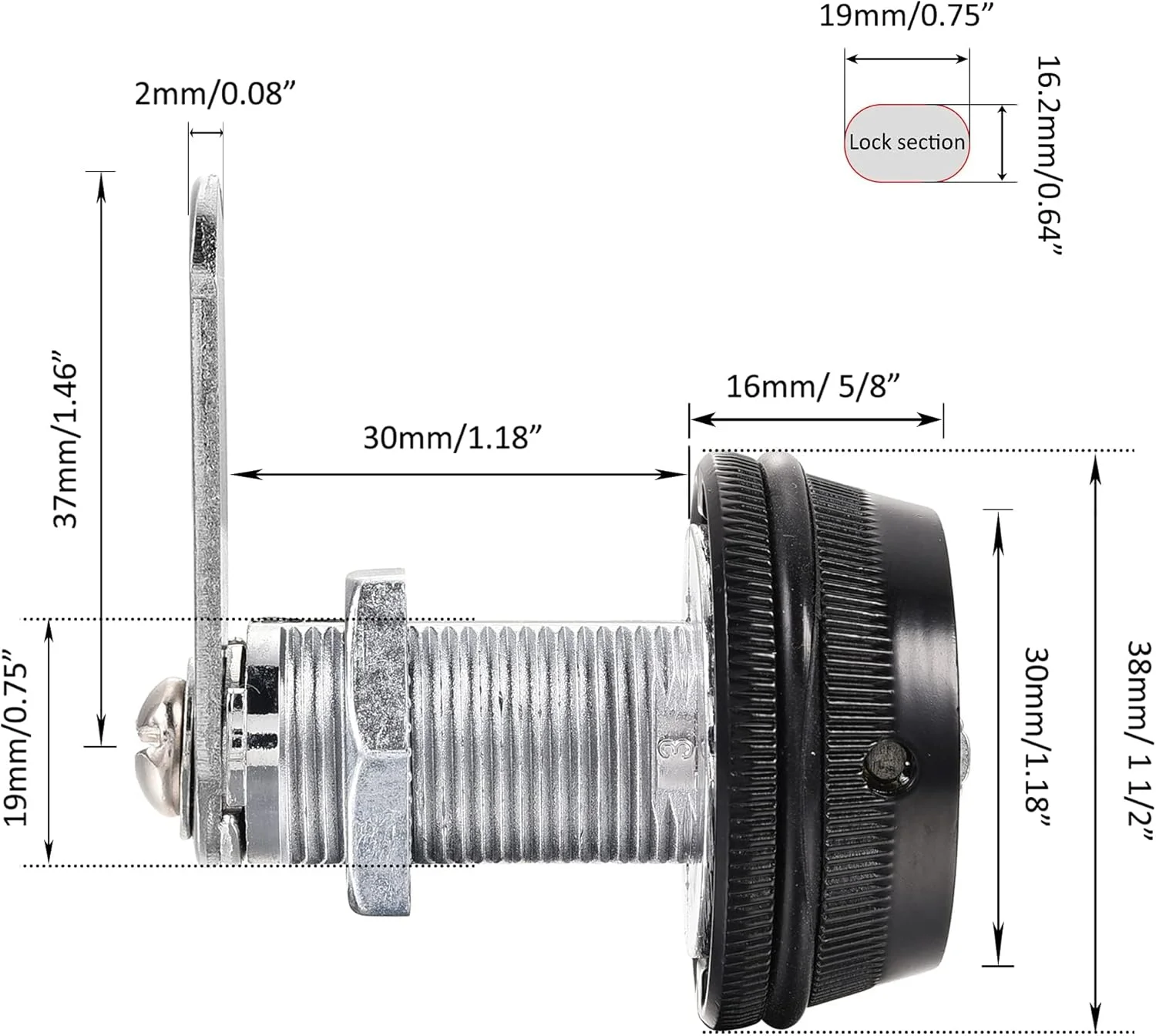 قفل ترکیبی مشکی تزویق، مناسب درب کابینت، استوانه ای 1-1/8 اینچی، روکش کروم، قفل های امنیتی Combi-Cam برای کابینت، کشو، صندوق پستی (3 عددی)