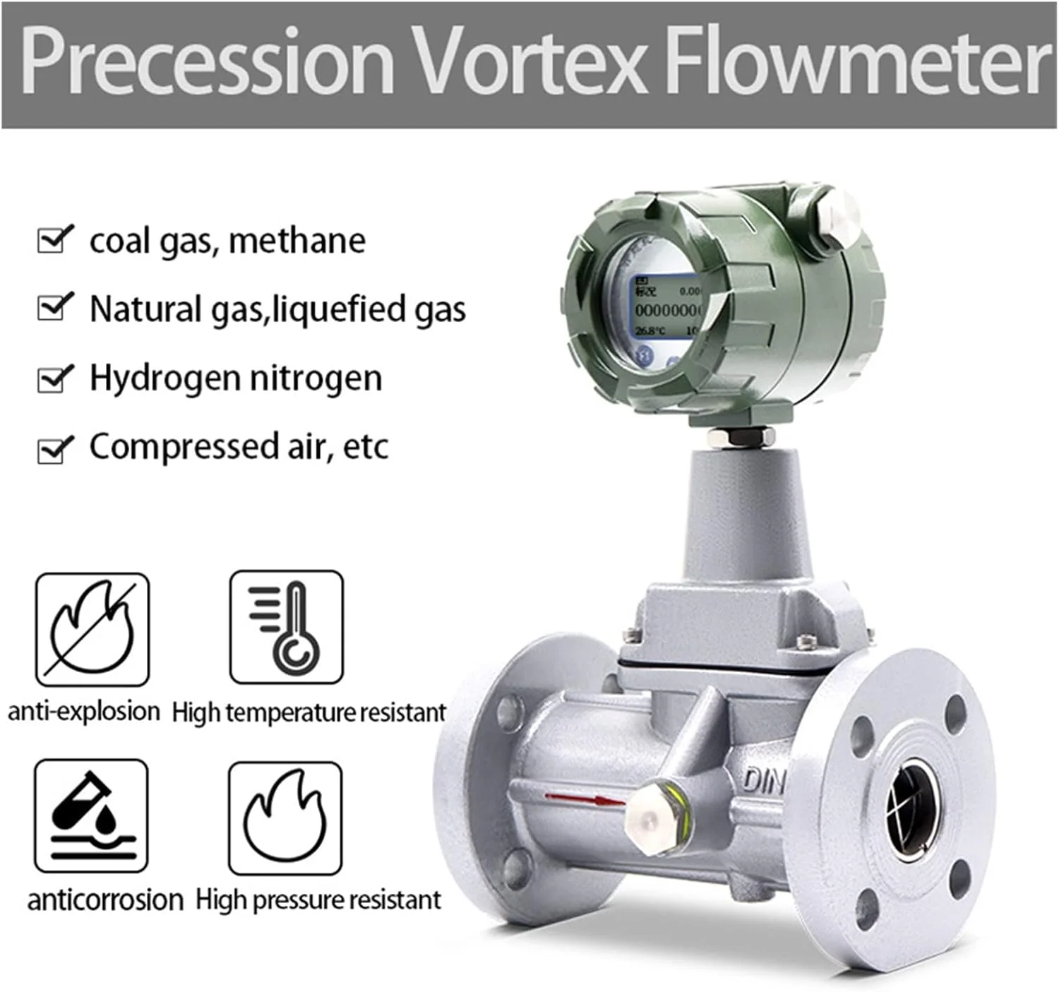 فلومتر آب، فلومتر هوا O2 CO2، نشانگر جریان، فلومتر گردابی برای تست نیتروژن گاز طبیعی MA RS485 (DN65)