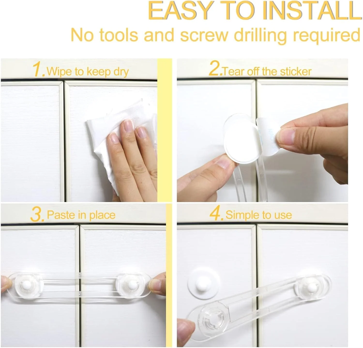 قفل ایمنی کودک SWIUKPHE، بسته 10 عددی قفل درب کمد کودک شفاف، قفل چند منظوره برای یخچال، کابینت، کشو، توالت نصب آسان، بدون نیاز به ابزار