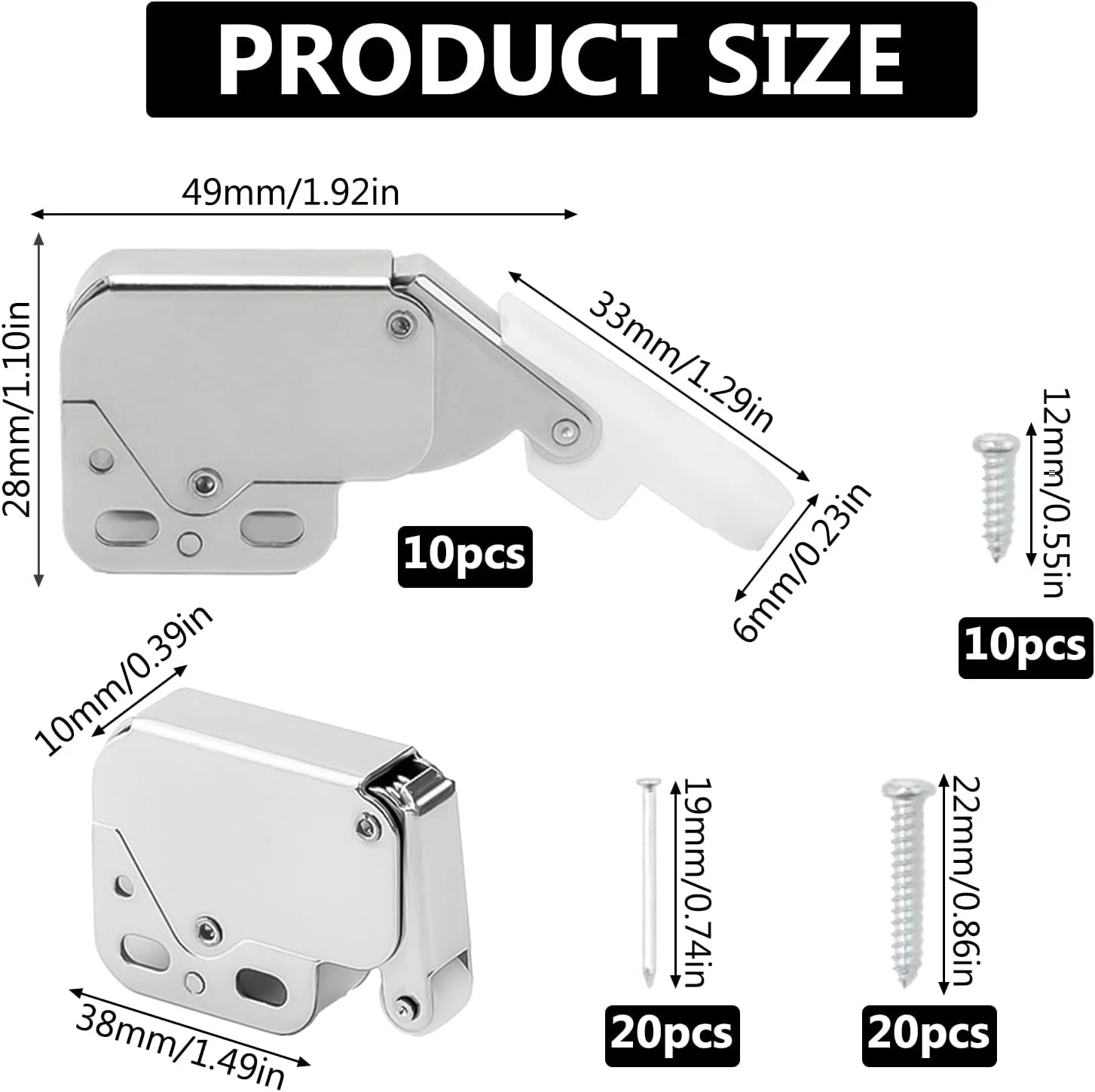 بسته 10 عددی بست فنری Sxutop، قفل فشاری مینیاتوری، بست فنری، بست مبلمان، قفل فشاری با پیچ، بست درب، بست فشاری برای درب کابینت، کابینت آشپزخانه، پنجره ها