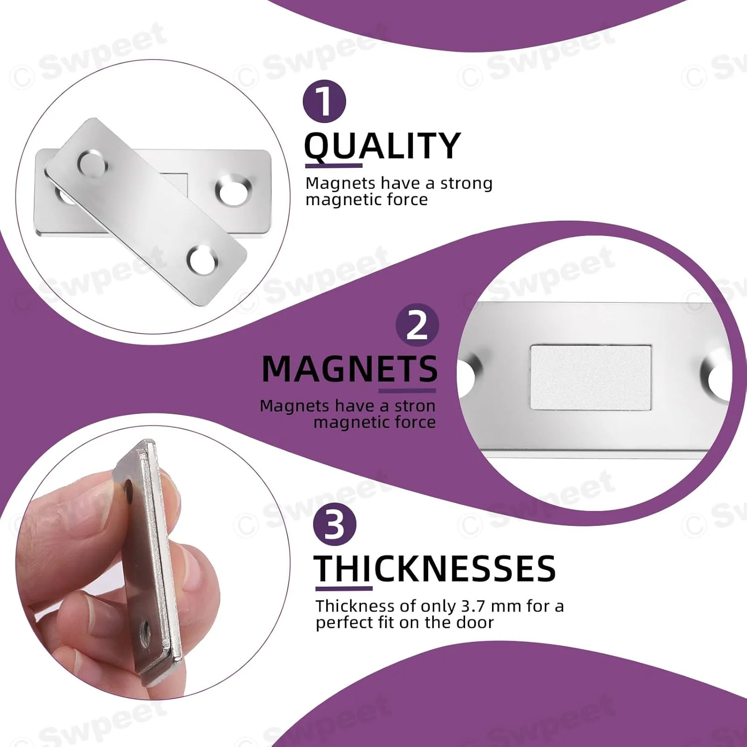 ست 12 عددی مگنت کابینت استیل ضد زنگ Swpeet، مگنت فوق العاده نازک درب کابینت با چسب برای درب کشویی، بستن درب کابینت آشپزخانه، درب کمد