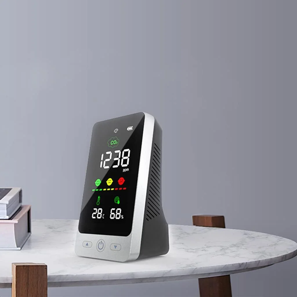 دستگاه DM128 برای اندازه گیری دی اکسید کربن، مانیتور کیفیت هوای داخلی، صفحه نمایش LCD، آشکارساز دما و رطوبت دی اکسید کربن، آشکارساز رطوبت NDIR، شمارنده برای خانه، دمای داخلی
