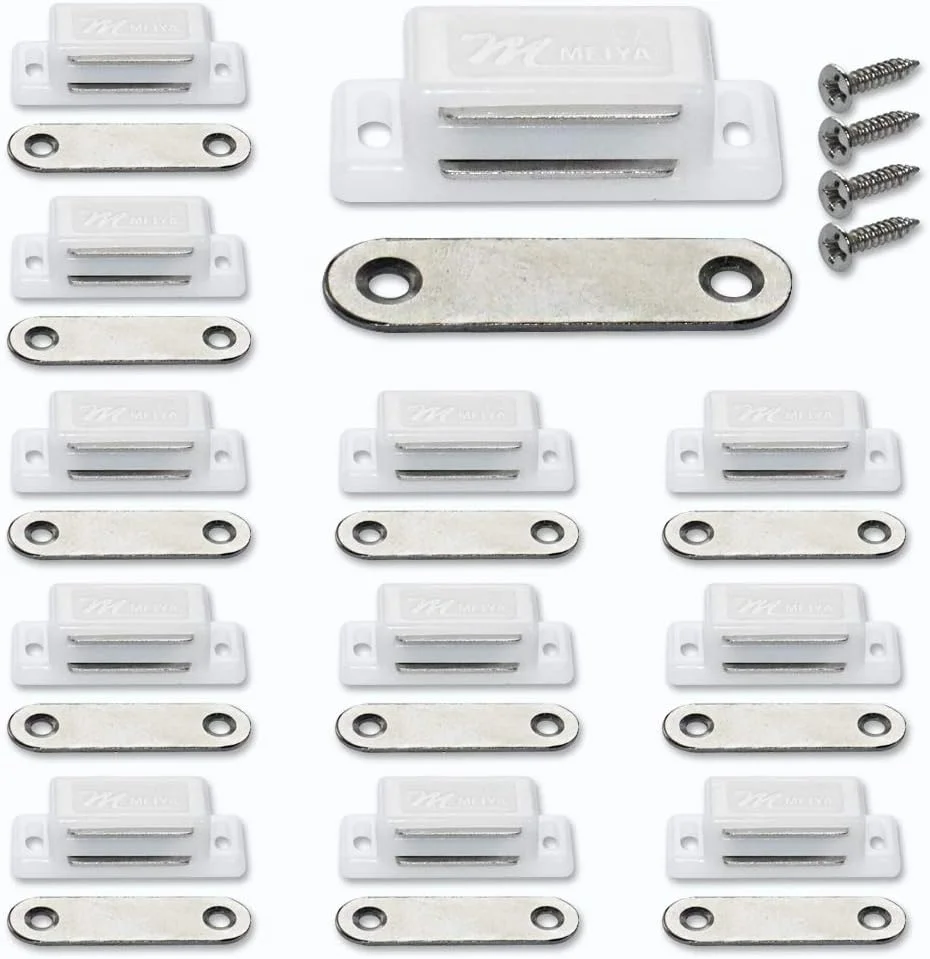 ست 12 عددی مگنت درب کابینت LE-stone، قفل مغناطیسی قوی برای کابینت، مناسب برای آشپزخانه، درب و کمد، بدنه پلاستیکی و صفحه فلزی به همراه 48 عدد پیچ (سفید)