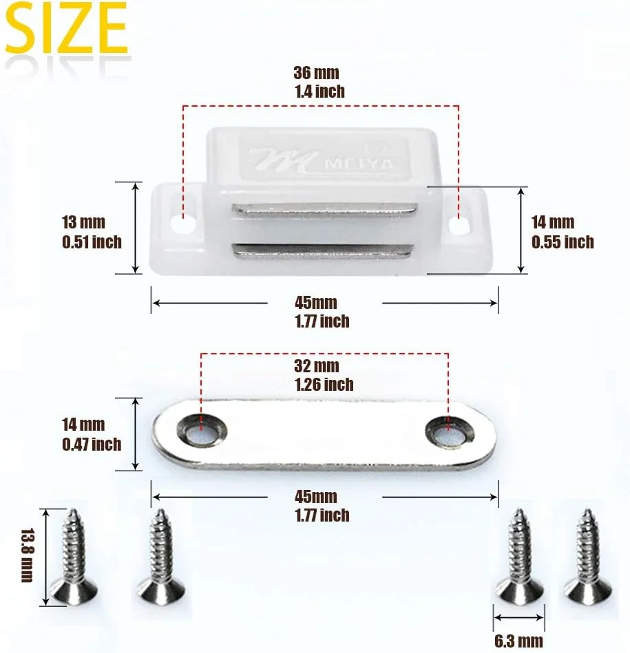 ست 12 عددی مگنت درب کابینت LE-stone، قفل مغناطیسی قوی برای کابینت، مناسب برای آشپزخانه، درب و کمد، بدنه پلاستیکی و صفحه فلزی به همراه 48 عدد پیچ (سفید) ست 12 عددی مگنت درب کابینت LE-stone، قفل مغناطیسی قوی برای کابینت، مناسب برای آشپزخانه، درب و کمد، بدنه پلاستیکی و صفحه فلزی به همراه 48 عدد پیچ (سفید)