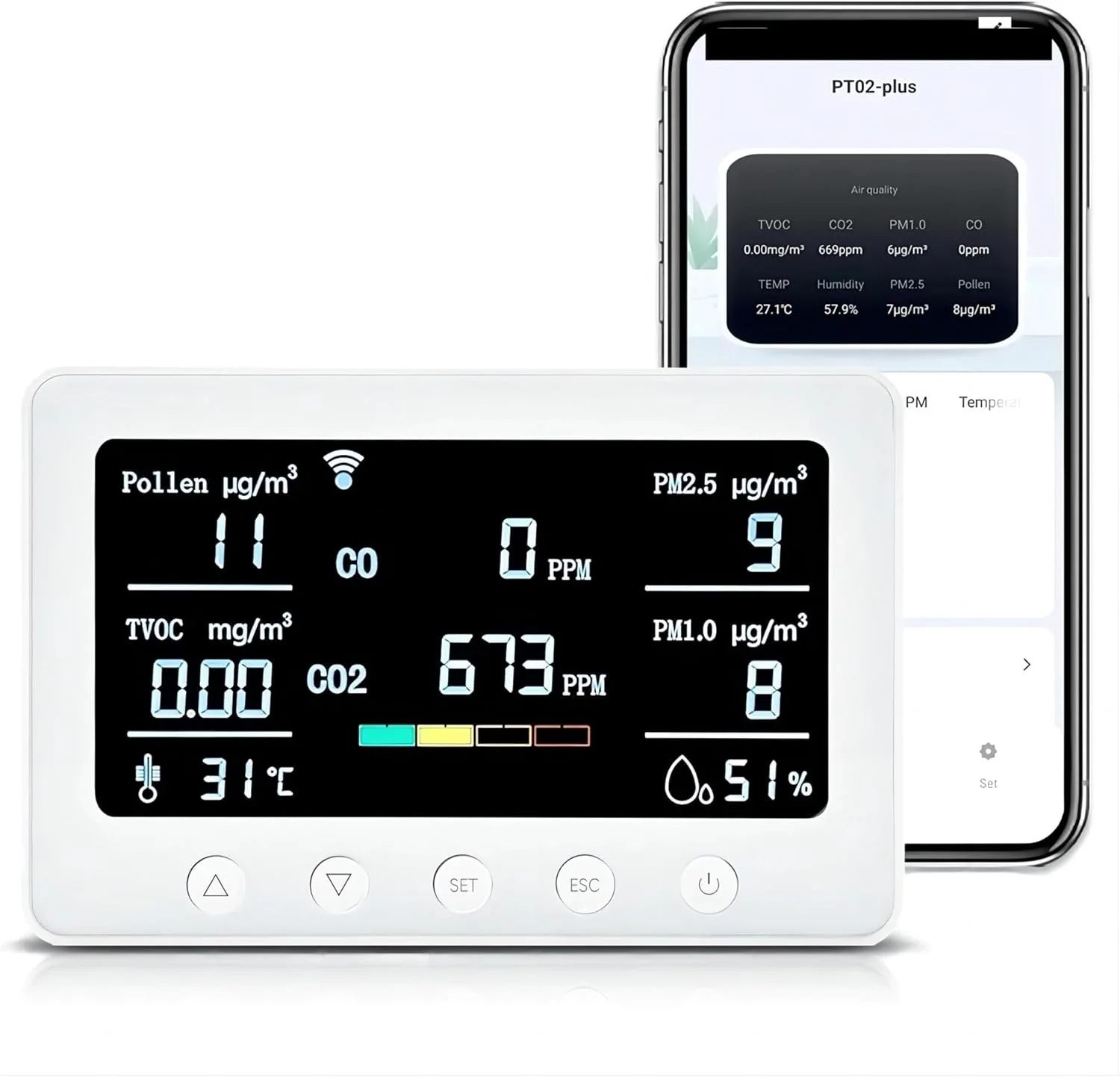 آشکارساز گاز، دستگاه نظارت بر کیفیت هوا از طریق وای فای، دماسنج و رطوبت سنج 8 در 1 با آلارم، سنسور هوشمند Tuya NDIR (بیانکو 1) آشکارساز گاز، دستگاه نظارت بر کیفیت هوا از طریق وای فای، دماسنج و رطوبت سنج 8 در 1 با آلارم، سنسور هوشمند Tuya NDIR (بیانکو 1)