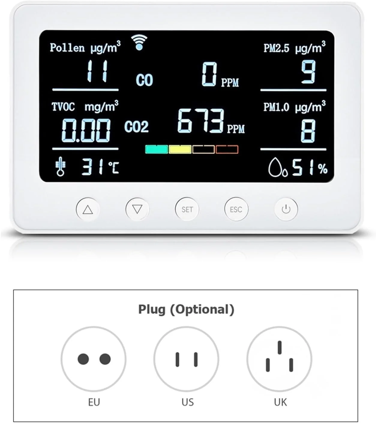 آشکارساز گاز، دستگاه نظارت بر کیفیت هوا از طریق وای فای، دماسنج و رطوبت سنج 8 در 1 با آلارم، سنسور هوشمند Tuya NDIR (بیانکو 1)