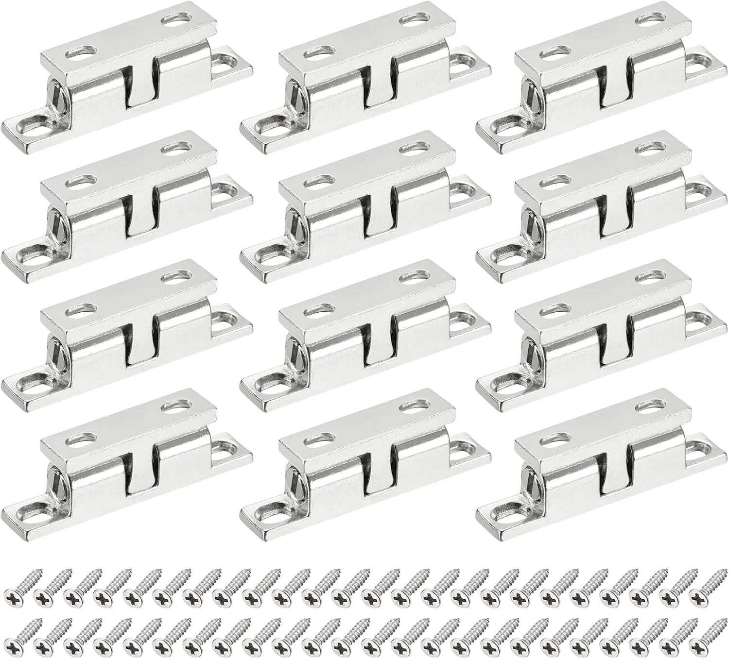 sourcing map 12 عدد قفل غلتکی توپی دوبل 1.69 اینچی آلیاژ روی، بست کششی برای درب کمد و کابینت، نقره ای