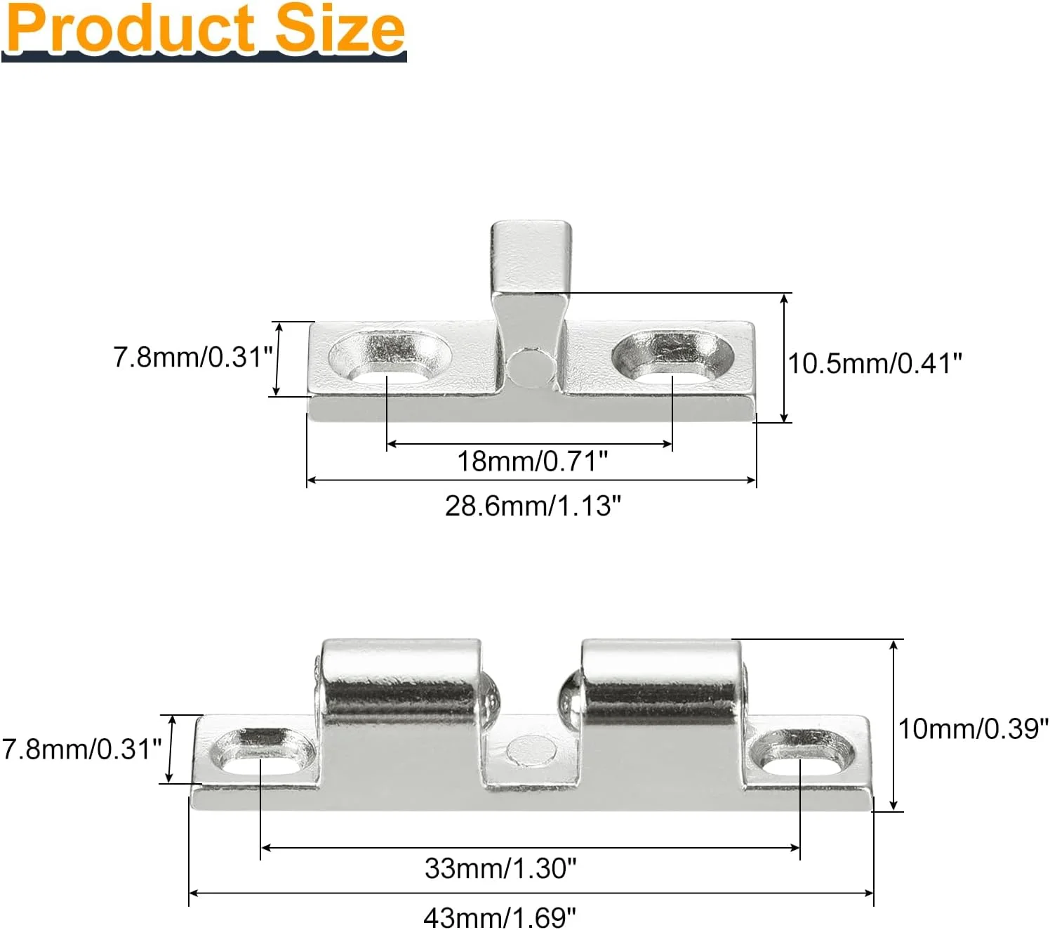 sourcing map 12 عدد قفل غلتکی توپی دوبل 1.69 اینچی آلیاژ روی، بست کششی برای درب کمد و کابینت، نقره ای