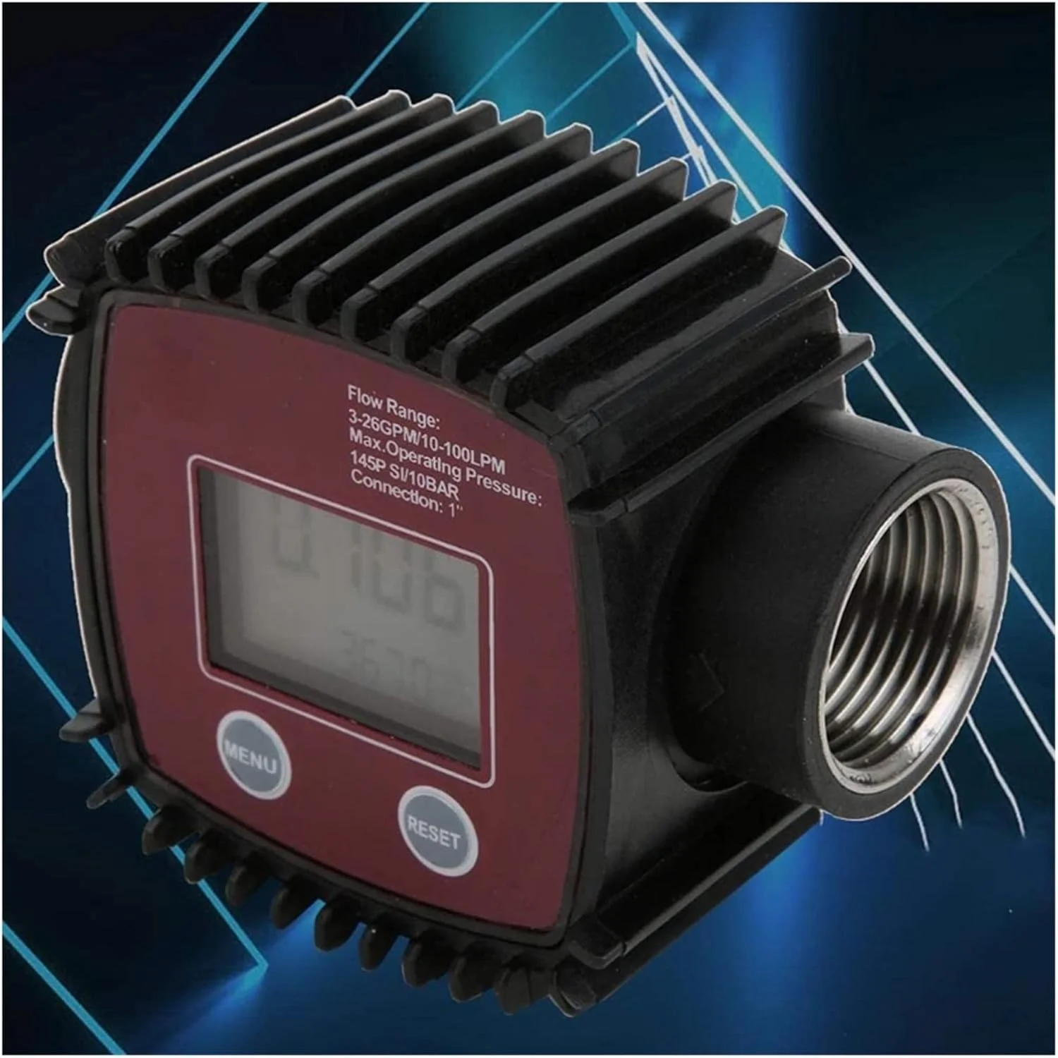 فلومتر با صفحه نمایش دیجیتال داخلی برای شمارنده ها، فلومتر مایع پلاستیکی 10-100 LPM فلومتر رزوه ای مادگی