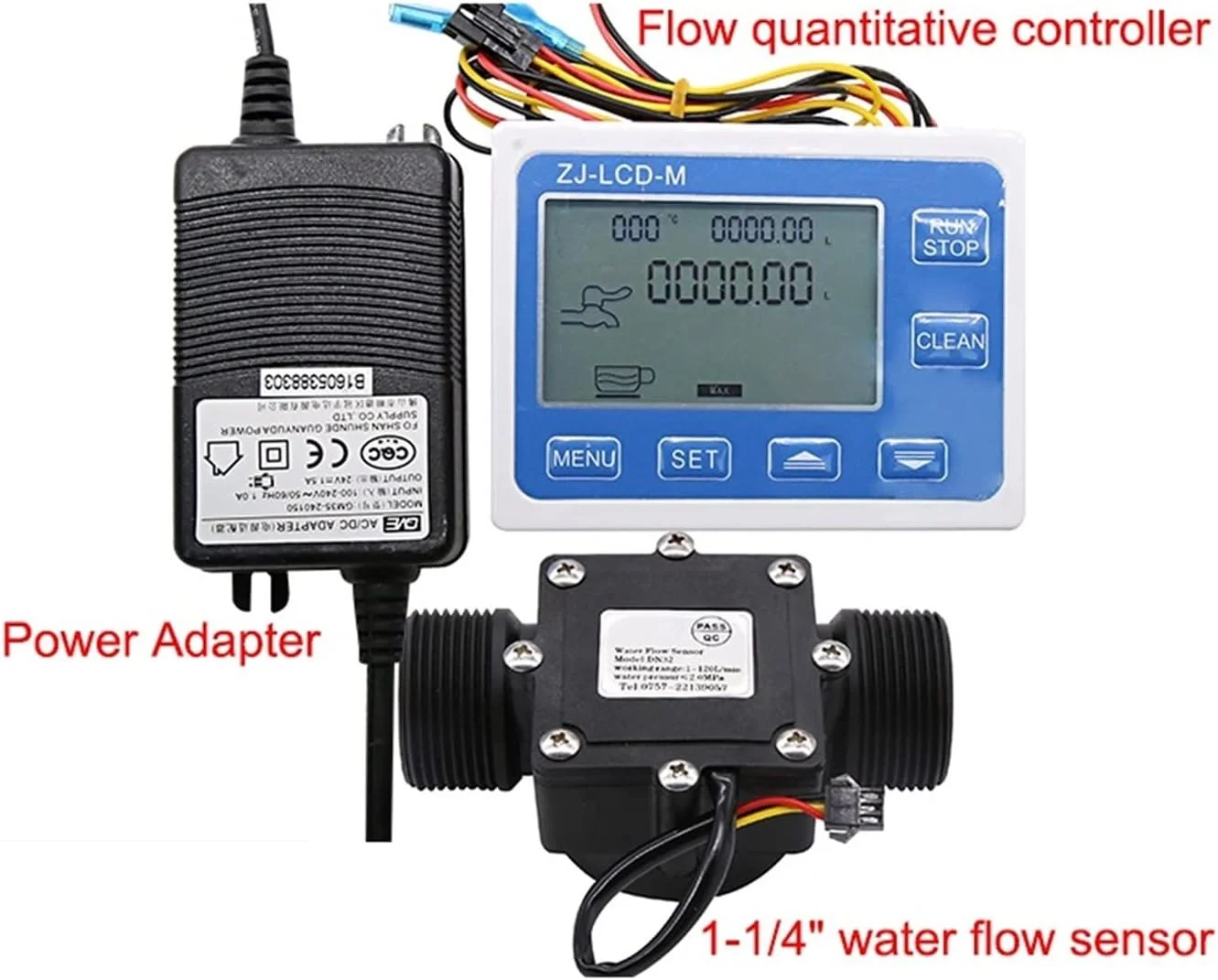 DN32 واحد کنترل کمی جریان صفحه نمایش دیجیتال 1-1/4 اینچ سنسور جریان آب سنسور سیم پیچ سلونوئیدی برای کنترل و نمایش جریان مایع
