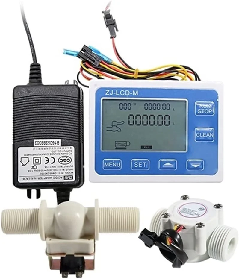 فلومتر آب، مقیاس جریان 3/4 اینچ کنترل کننده کمیت برای جریان صفحه نمایش دیجیتال DN20 استفاده از شیر برقی برای سنسور جریان آب برای کنترل و نمایش جریان مایع