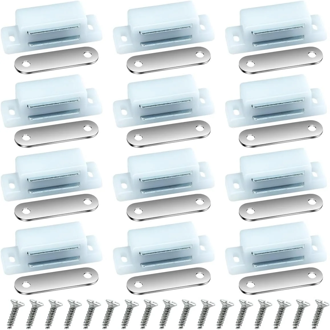 بسته 12 عددی بست مغناطیسی قوی درب Selyse، گیره مغناطیسی سفید برای درب کابینت، مبلمان و کشوها به همراه پیچ - بست مغناطیسی فوق العاده قوی برای بستن ایمن (سفید)