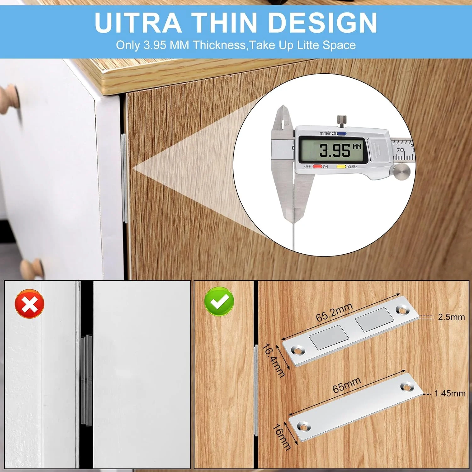 مگنت های مگنتی رومون برای درب کابینت، بسته 8 عددی مگنت درب فوق العاده نازک مگنت کابینت درب قوی تر بسته شدن درب مگنت های دوتایی کشوها کمد بسته شدن مغناطیسی برای درب کابینت مبلمان