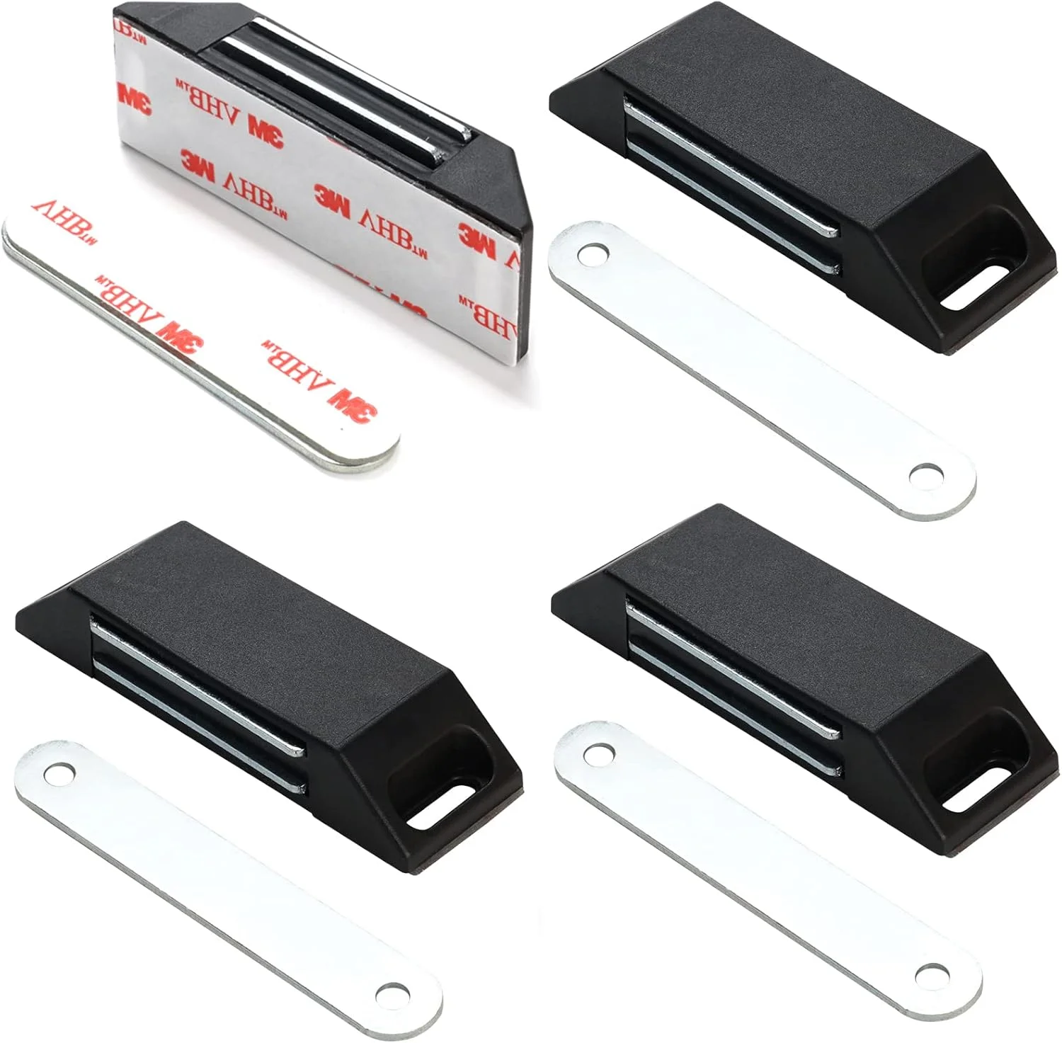 قفل مغناطیسی خودچسب Rairsky، بسته 4 عددی، آهنربای درب بدون نیاز به سوراخکاری برای مبلمان، کمد مغناطیسی، درب کابینت مغناطیسی، بست درب مغناطیسی (مشکی)