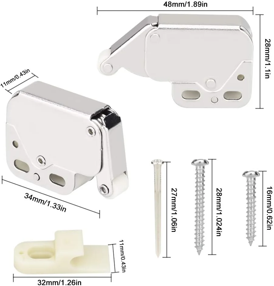 بسته 2 عددی قفل مینیاتوری درب RMENOOR، قفل فنری کوچک ساخته شده از ABS، قفل فشاری درب با قفل فنری اتوماتیک برای باز کردن پنجره ها، سوله ها، دروازه، درب کمد