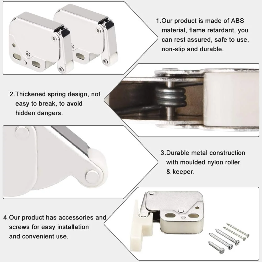 بسته 2 عددی قفل مینیاتوری درب RMENOOR، قفل فنری کوچک ساخته شده از ABS، قفل فشاری درب با قفل فنری اتوماتیک برای باز کردن پنجره ها، سوله ها، دروازه، درب کمد