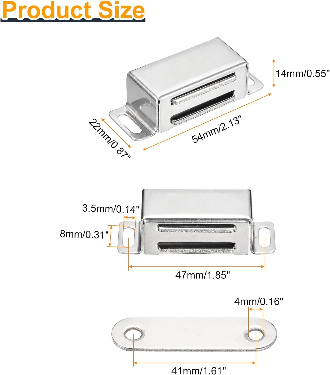 ست چهارتایی قفل مگنتی درب کابینت QUARKZMAN، استیل ضد زنگ، قفل درب کابینت 5.4 سانتی متری، قفل کمد لباس برای درب های مبلمان آشپزخانه منزل، نقره ای