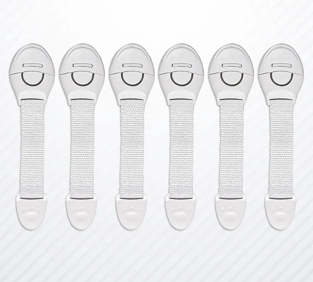 قفل ایمنی کودک، قفل کودک، مجموعه ایمن سازی کودک، بسته 6 عددی با چسب 3M، قفل کابینت، کشو، اندازه قابل تنظیم/انعطاف پذیر، مجموعه ایمن کودک، لوازم خانگی، درب توالت، یخچال، فر